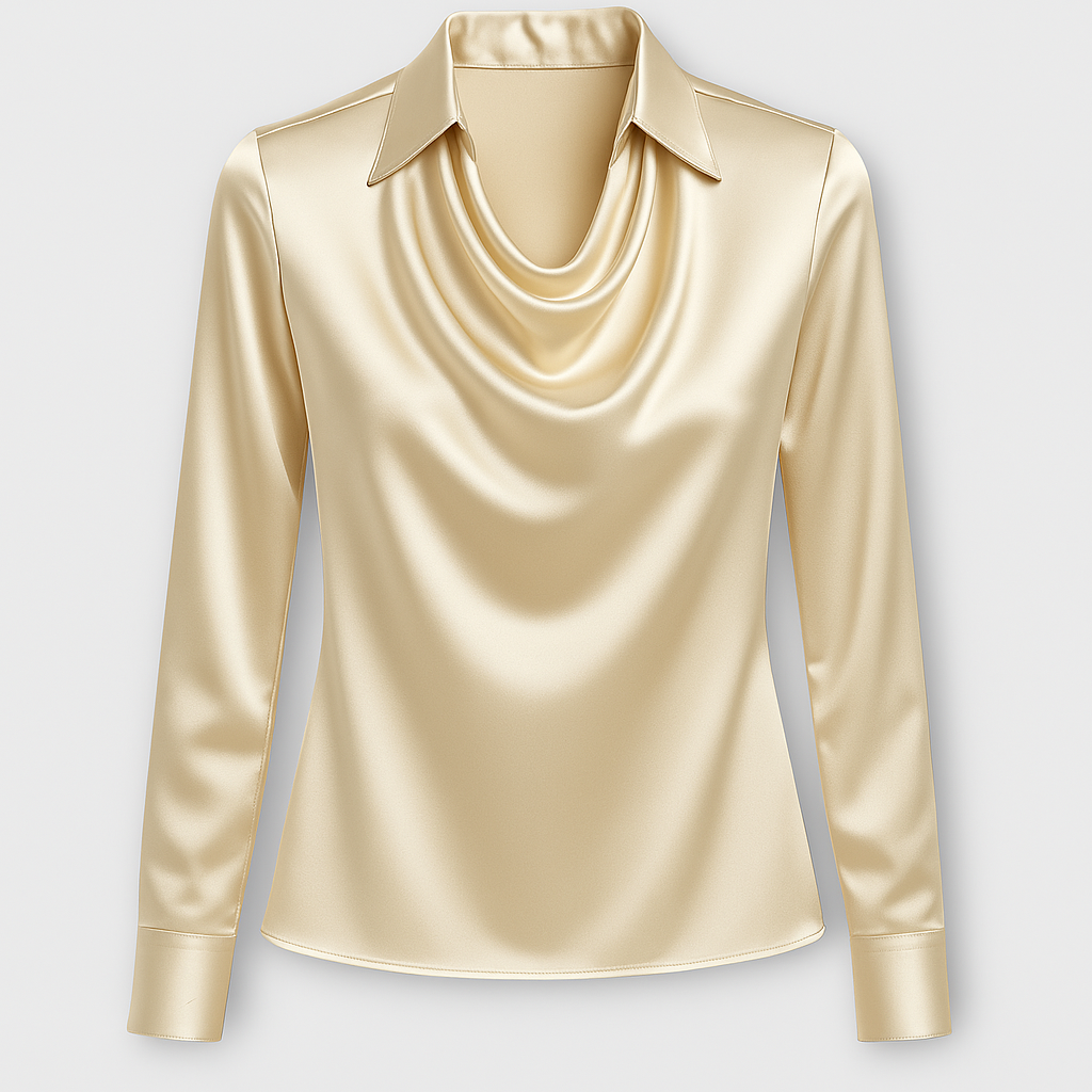 Glänzende Bluse mit gerafftem Kragen