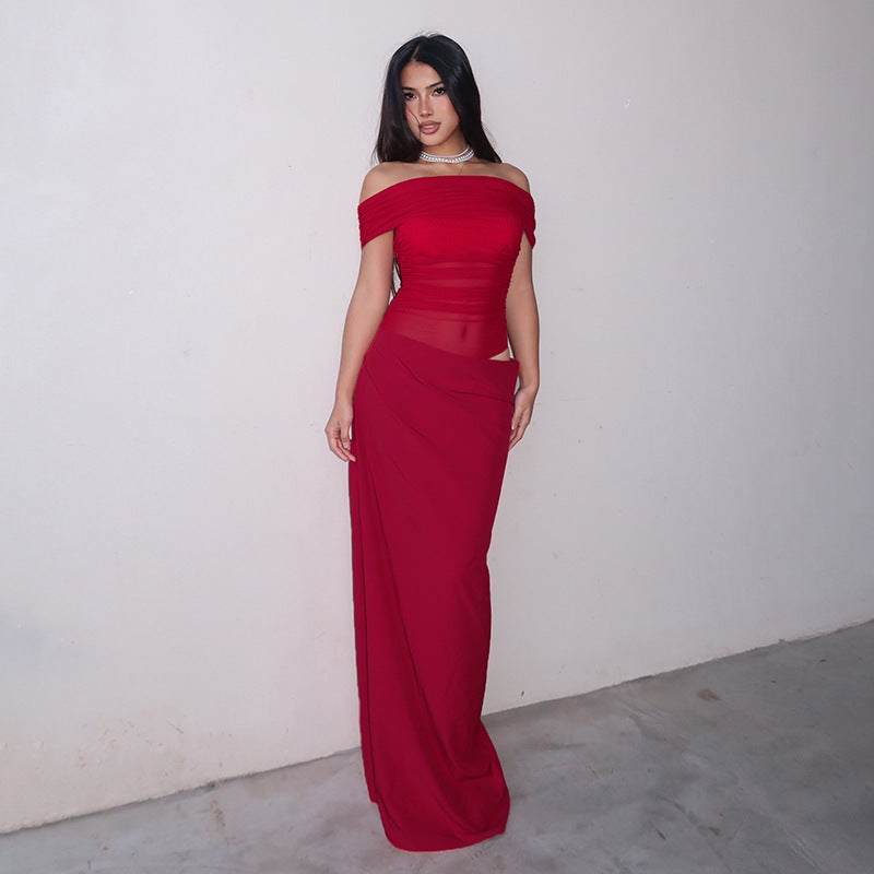 Maisy | Schulterfreies Maxikleid aus Mesh