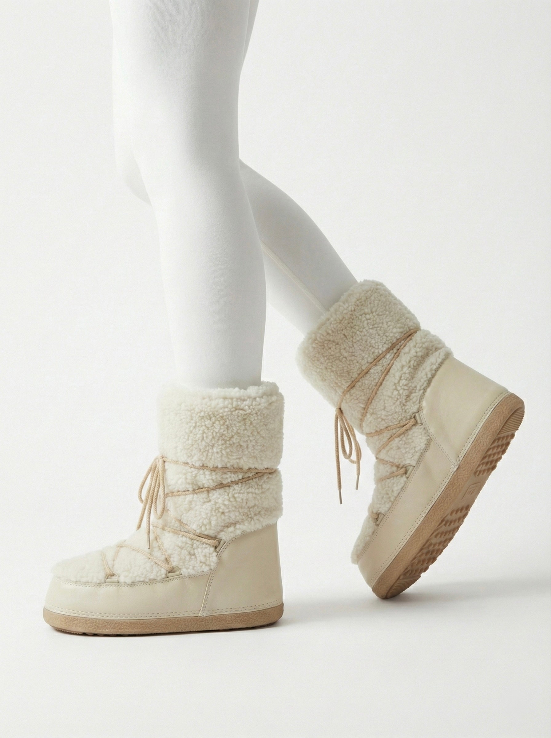 Bottes hautes confortables à lacets couleur crème pour femmes