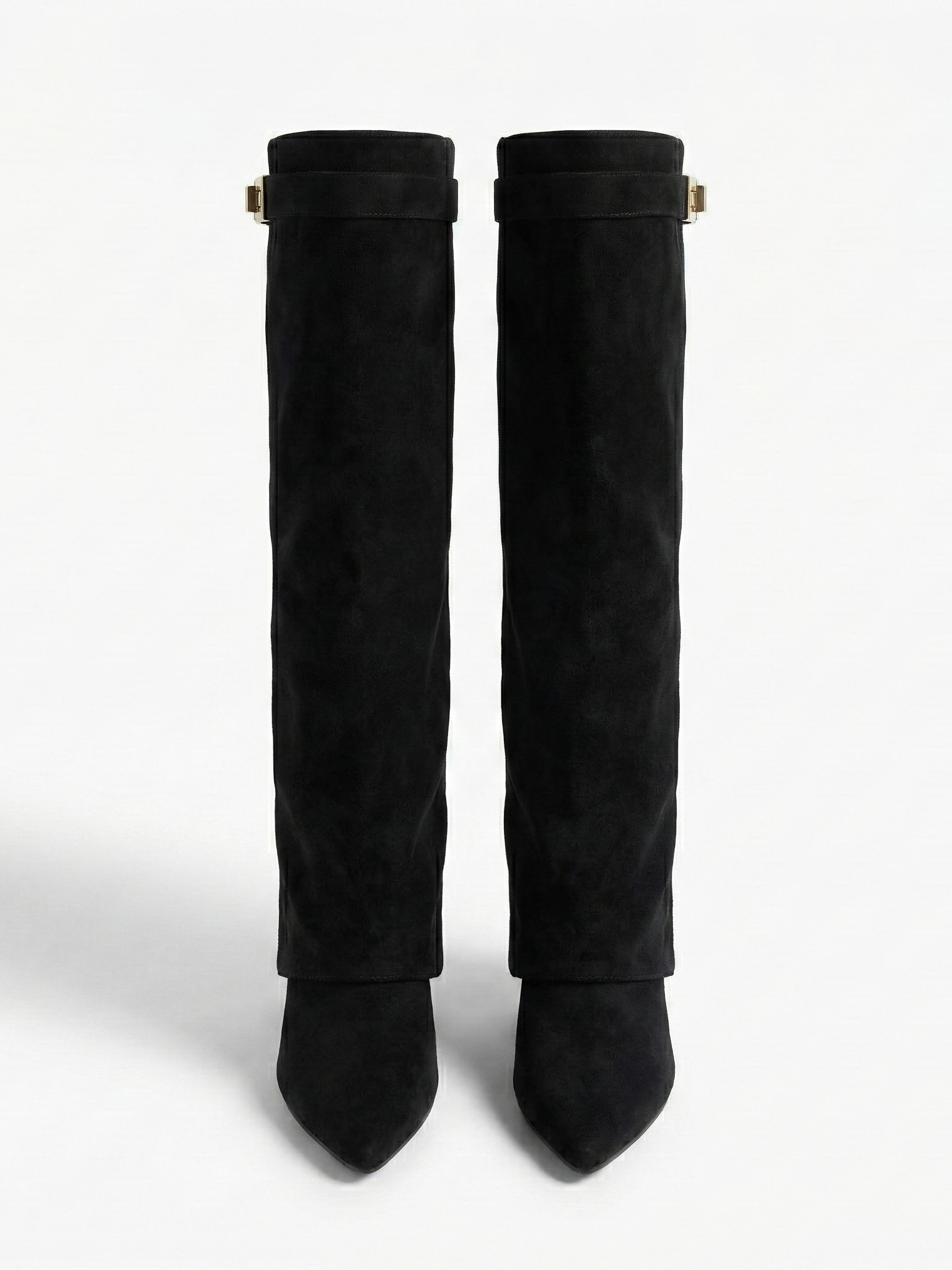 Bottes hautes en daim pour femmes, tige droite fine et bout pointu