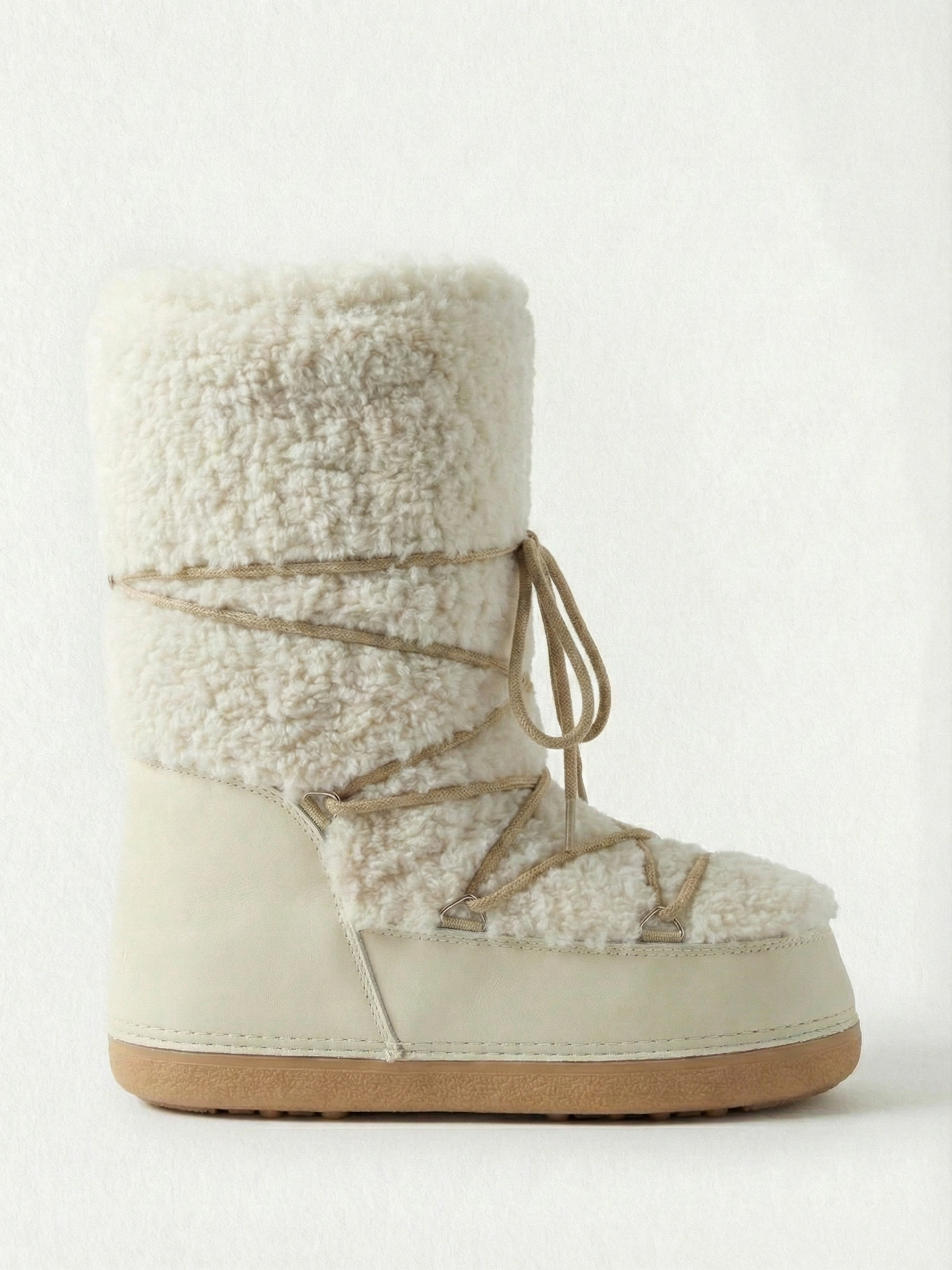 Bottes hautes confortables à lacets couleur crème pour femmes