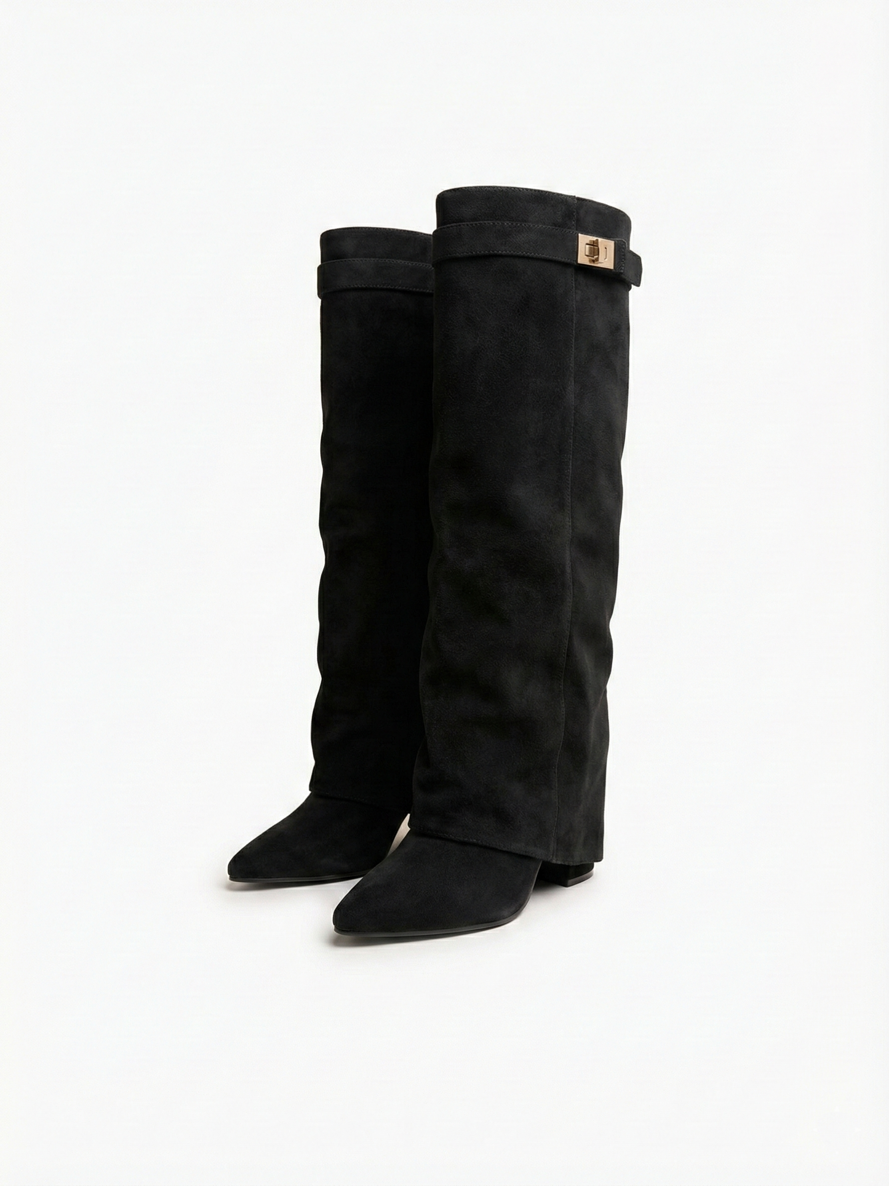 Bottes hautes en daim pour femmes, tige droite fine et bout pointu