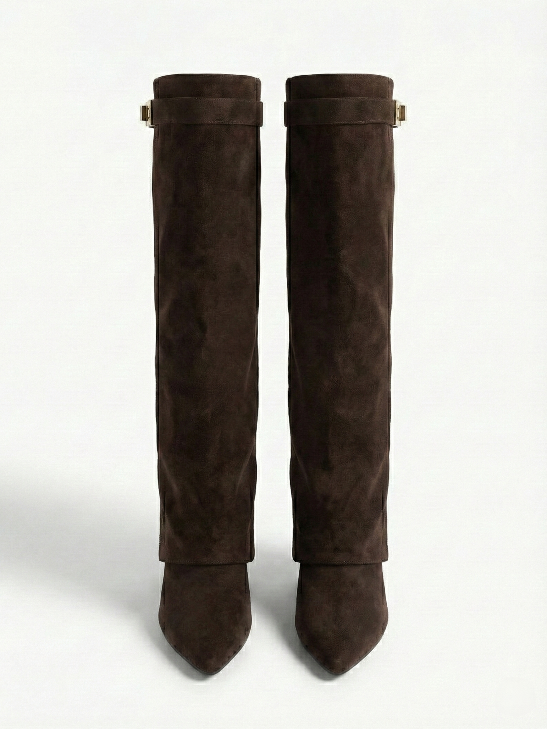 Bottes hautes en daim pour femmes, tige droite fine et bout pointu