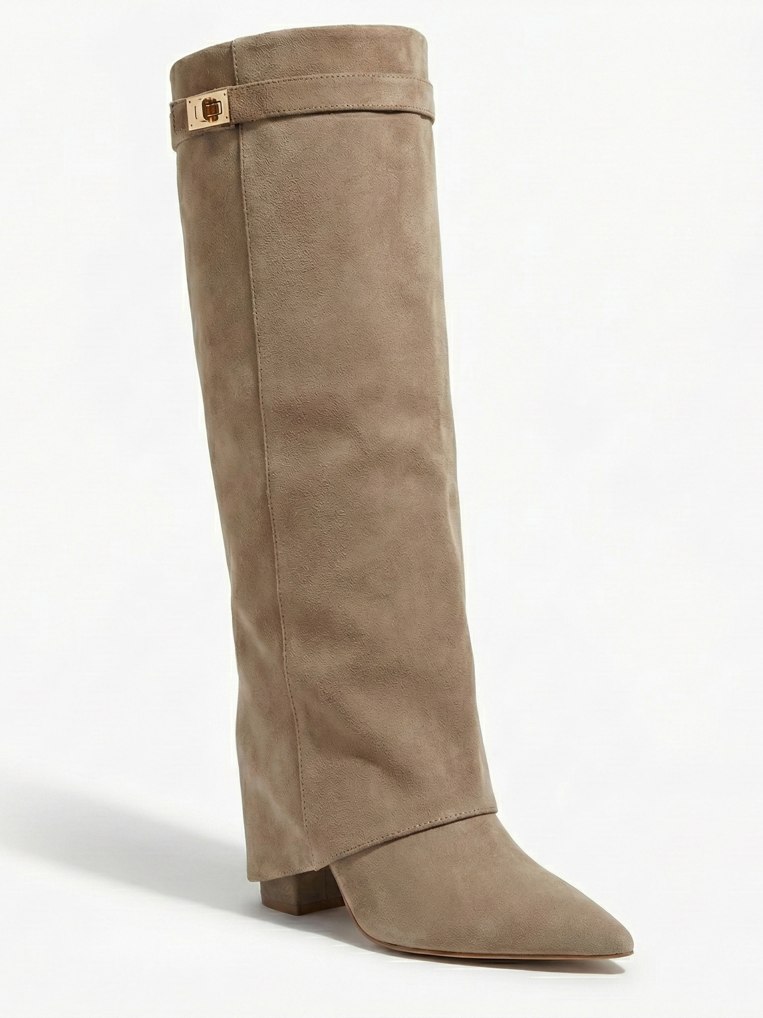 Bottes hautes en daim pour femmes, tige droite fine et bout pointu