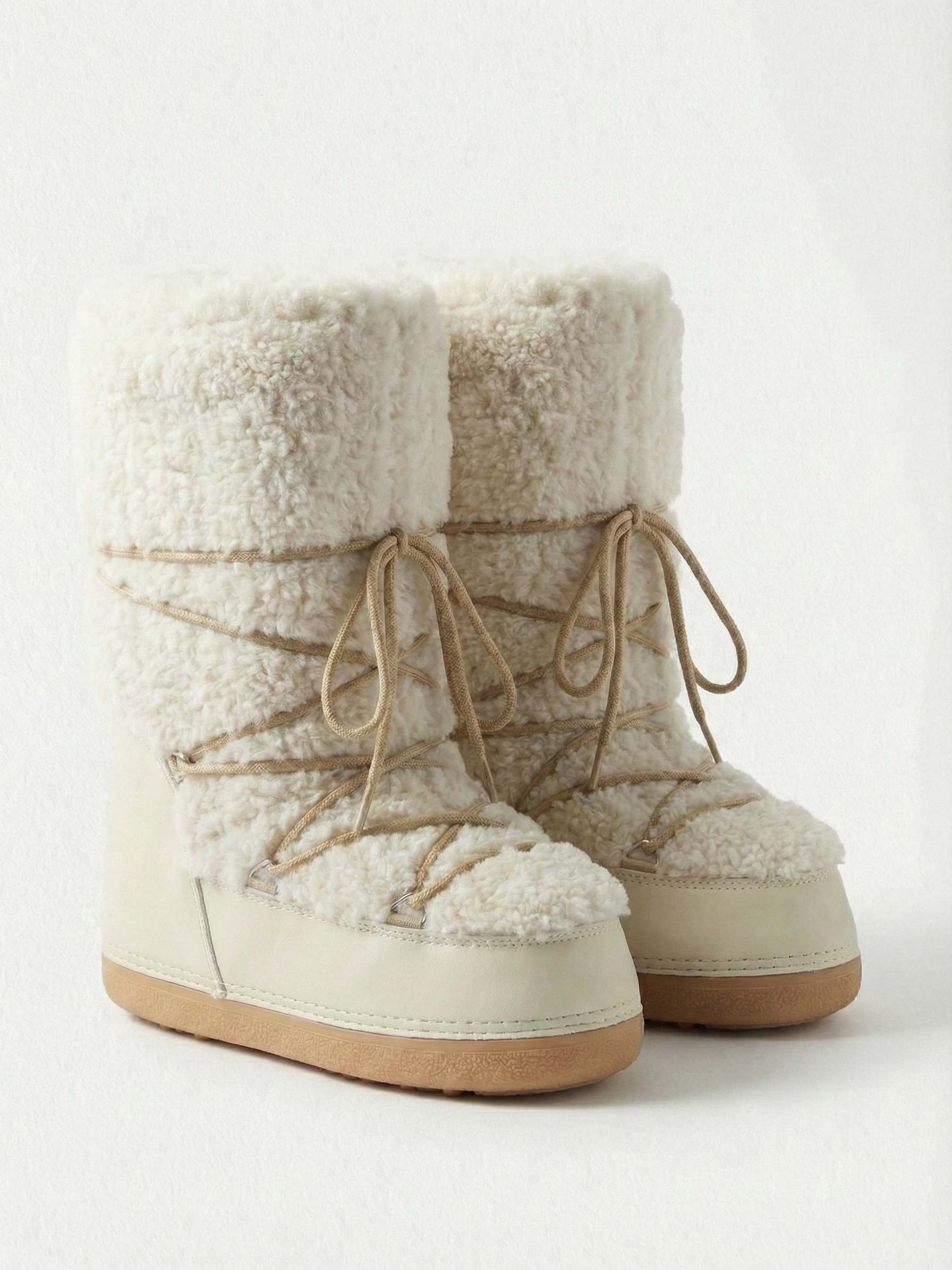 Bottes hautes confortables à lacets couleur crème pour femmes