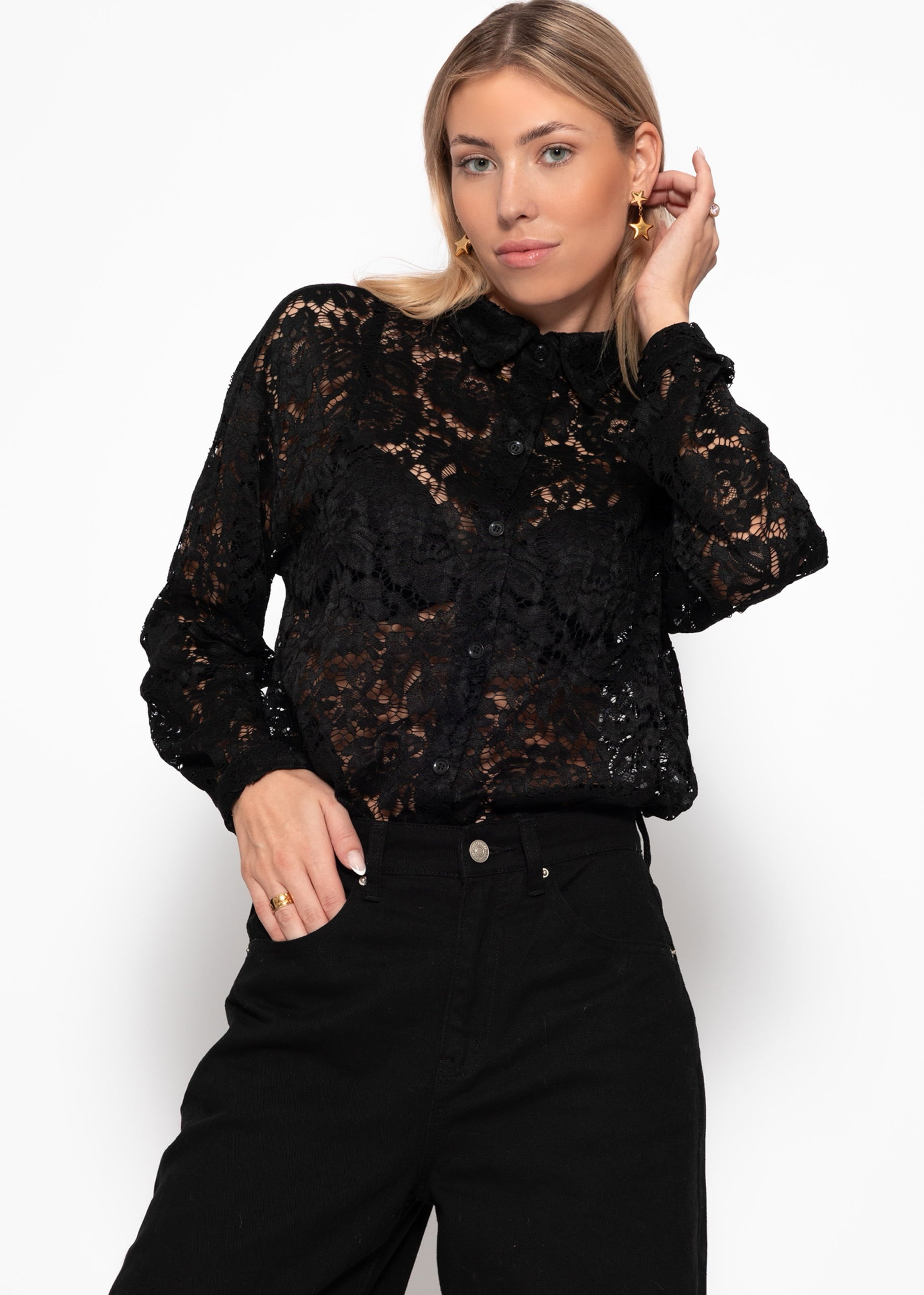 Blouse en dentelle transparente - noir