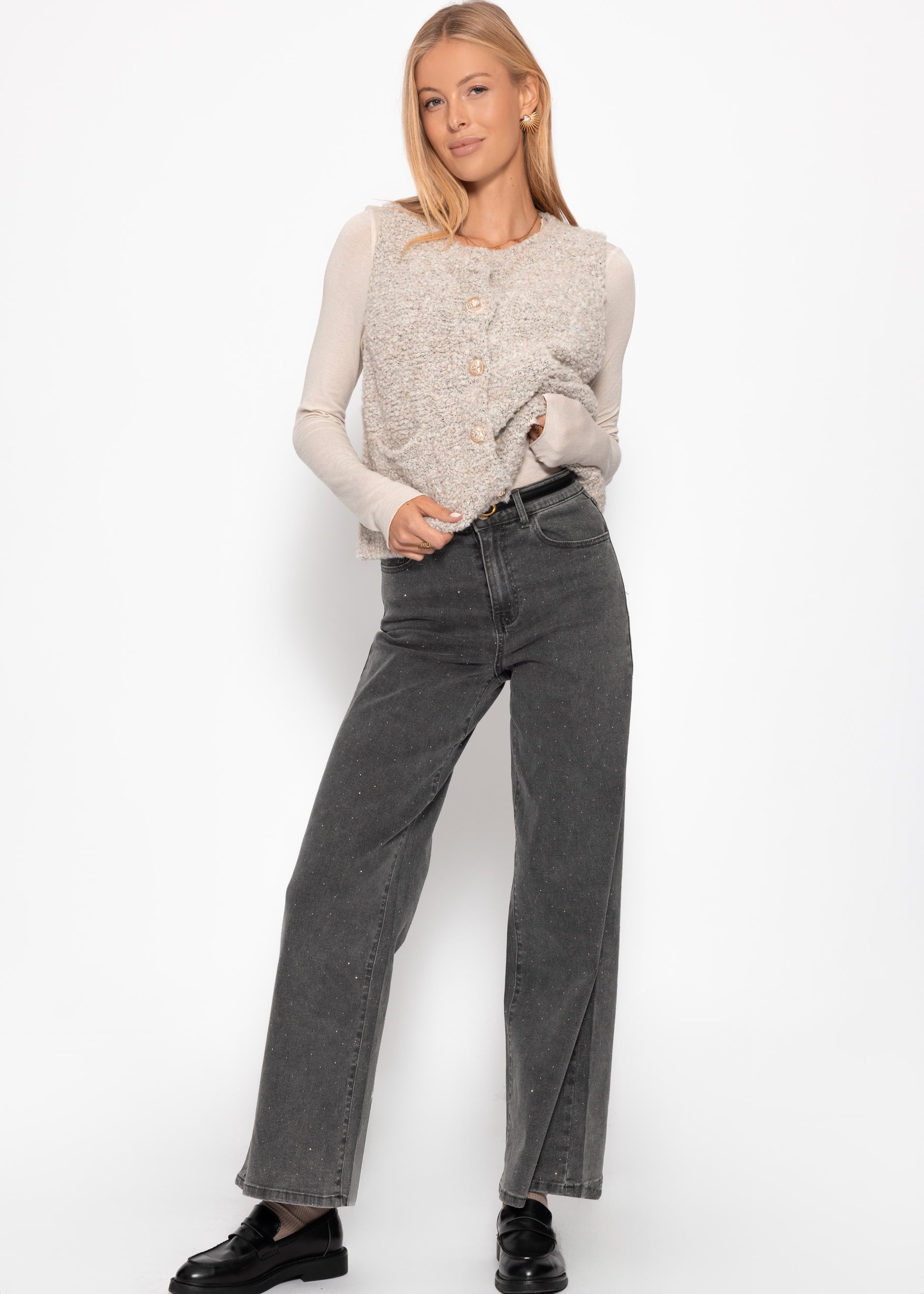 Gilet bouclé avec poches - greige