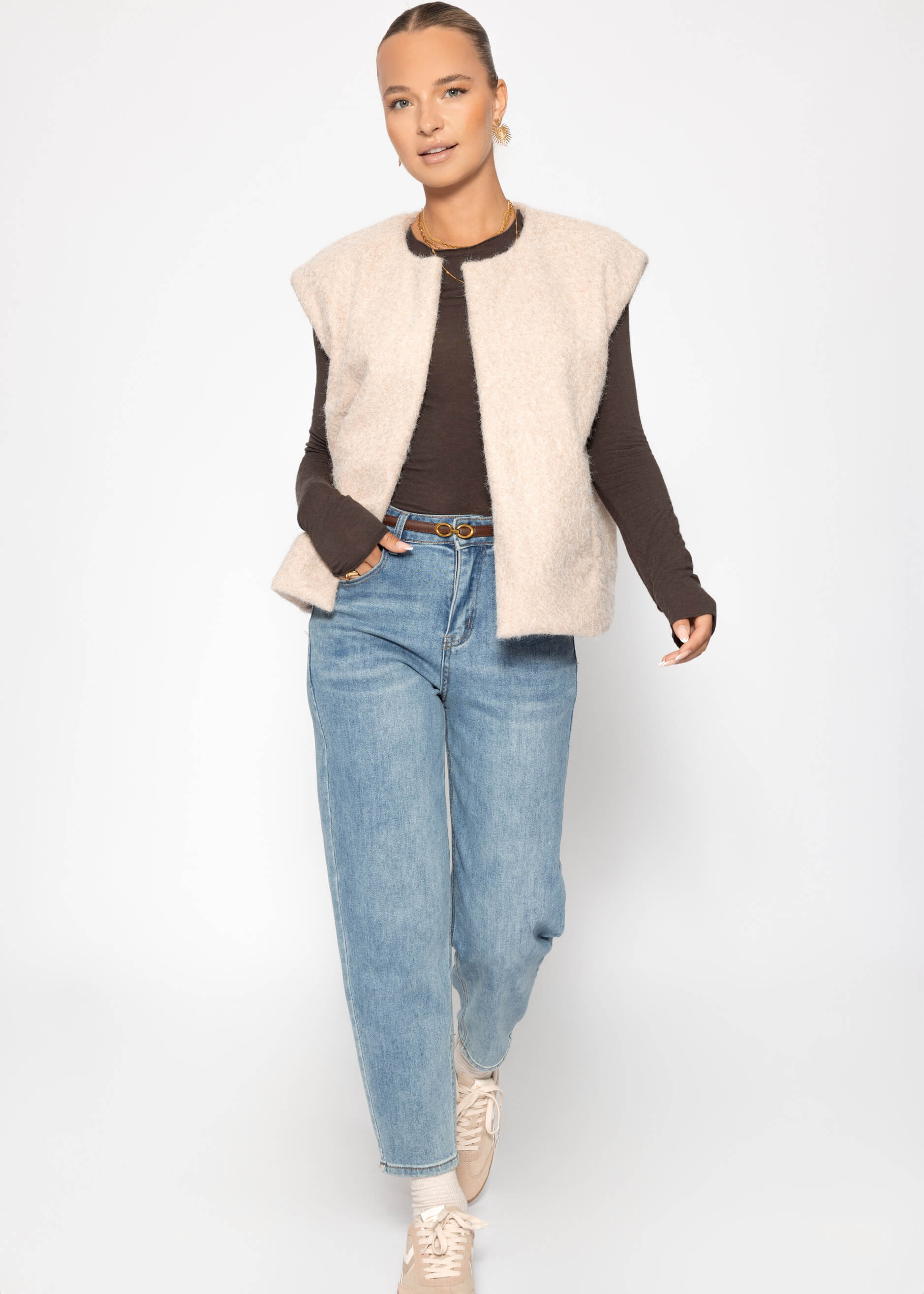 Veste sans manches avec texture en laine - beige