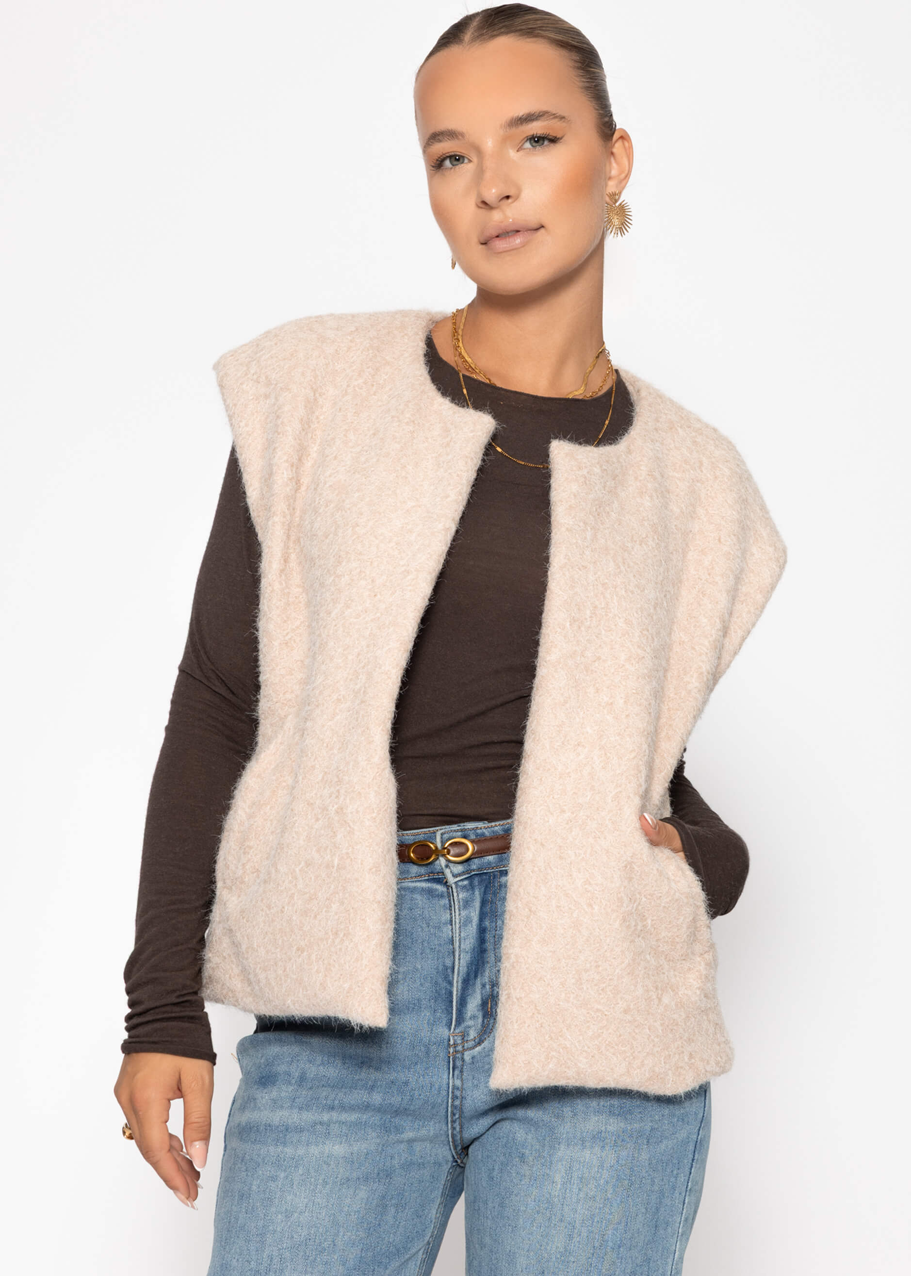 Veste sans manches avec texture en laine - beige