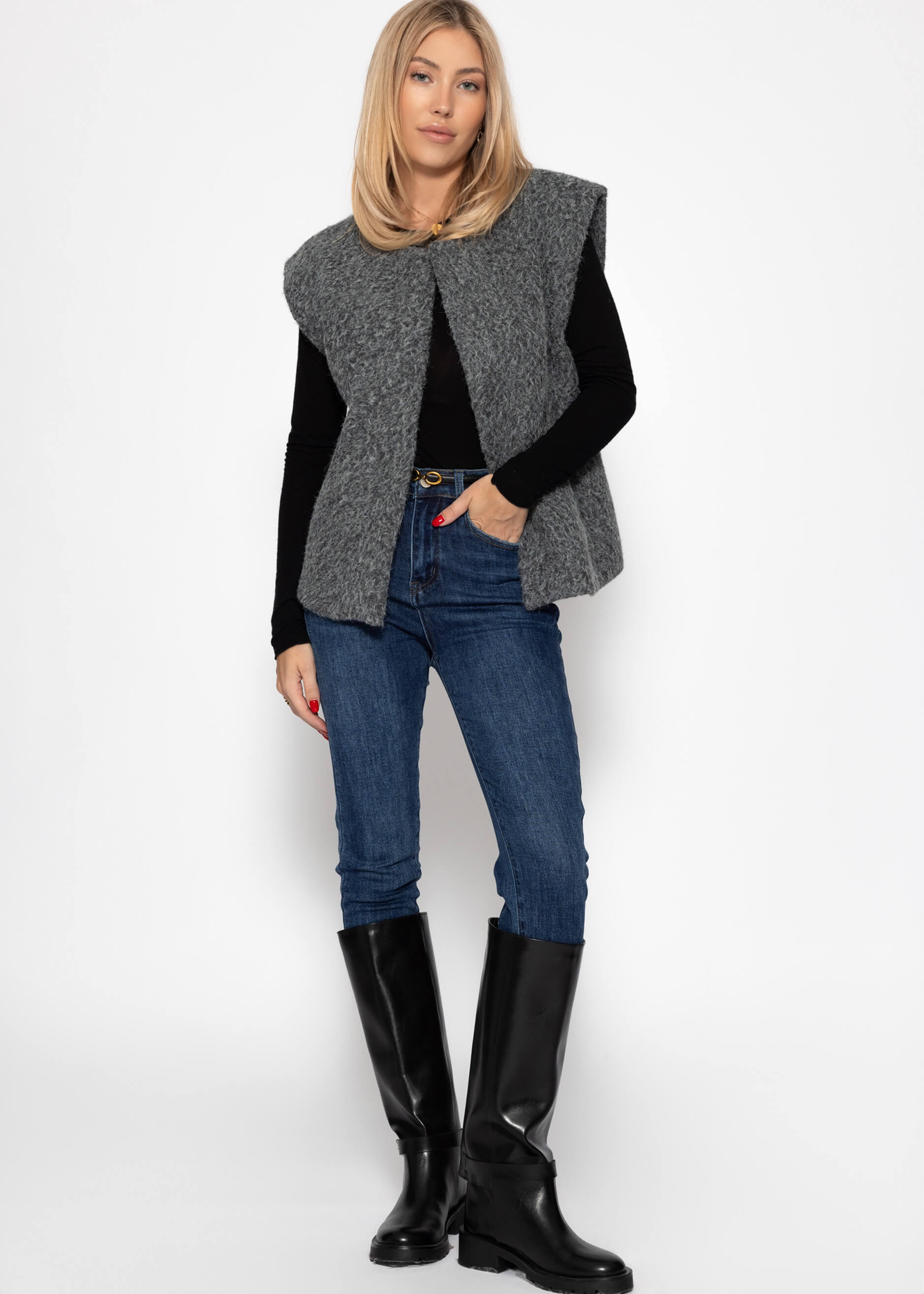 Veste sans manches avec texture en laine - gris