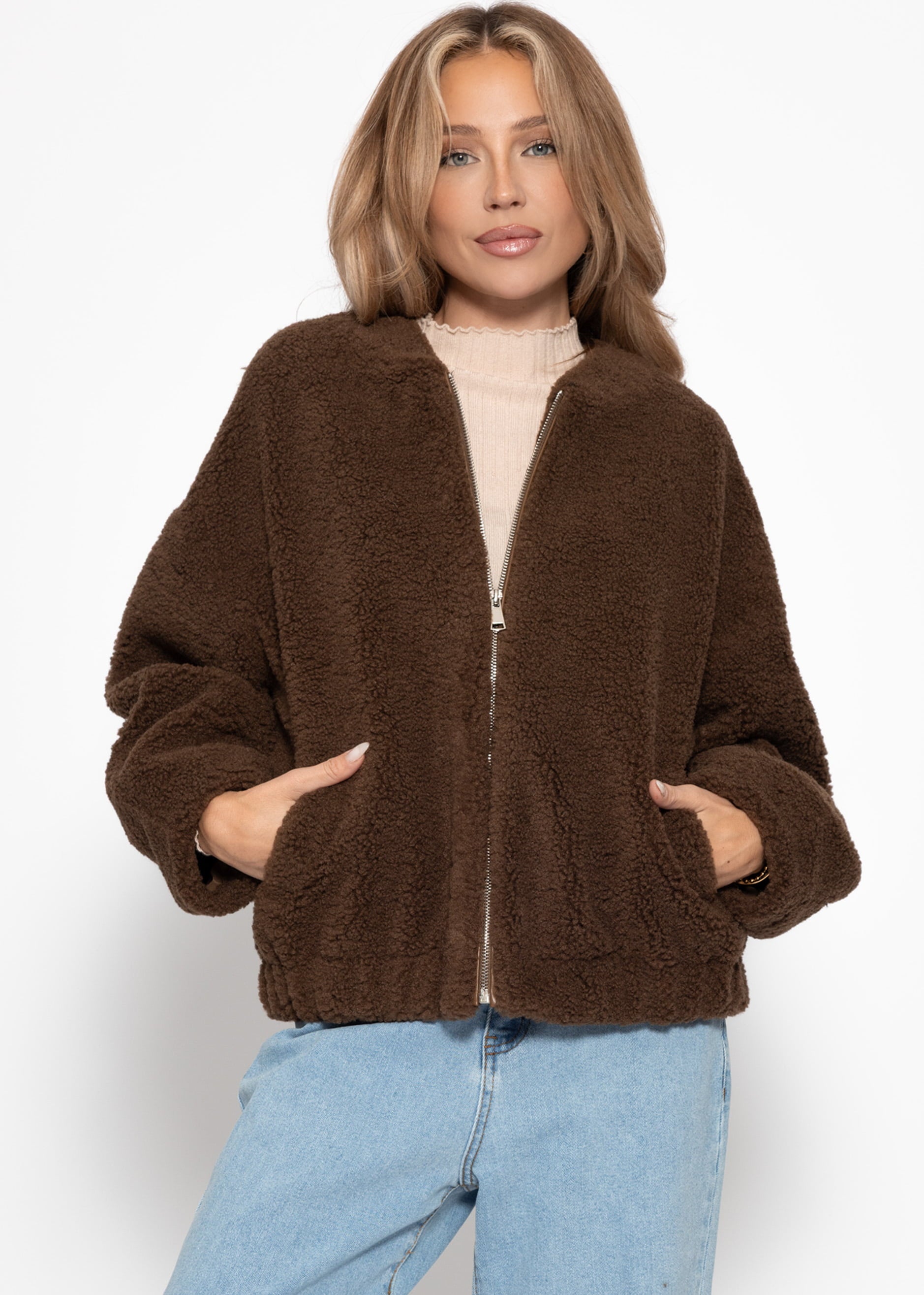Veste bomber en peluche d'ours - marron
