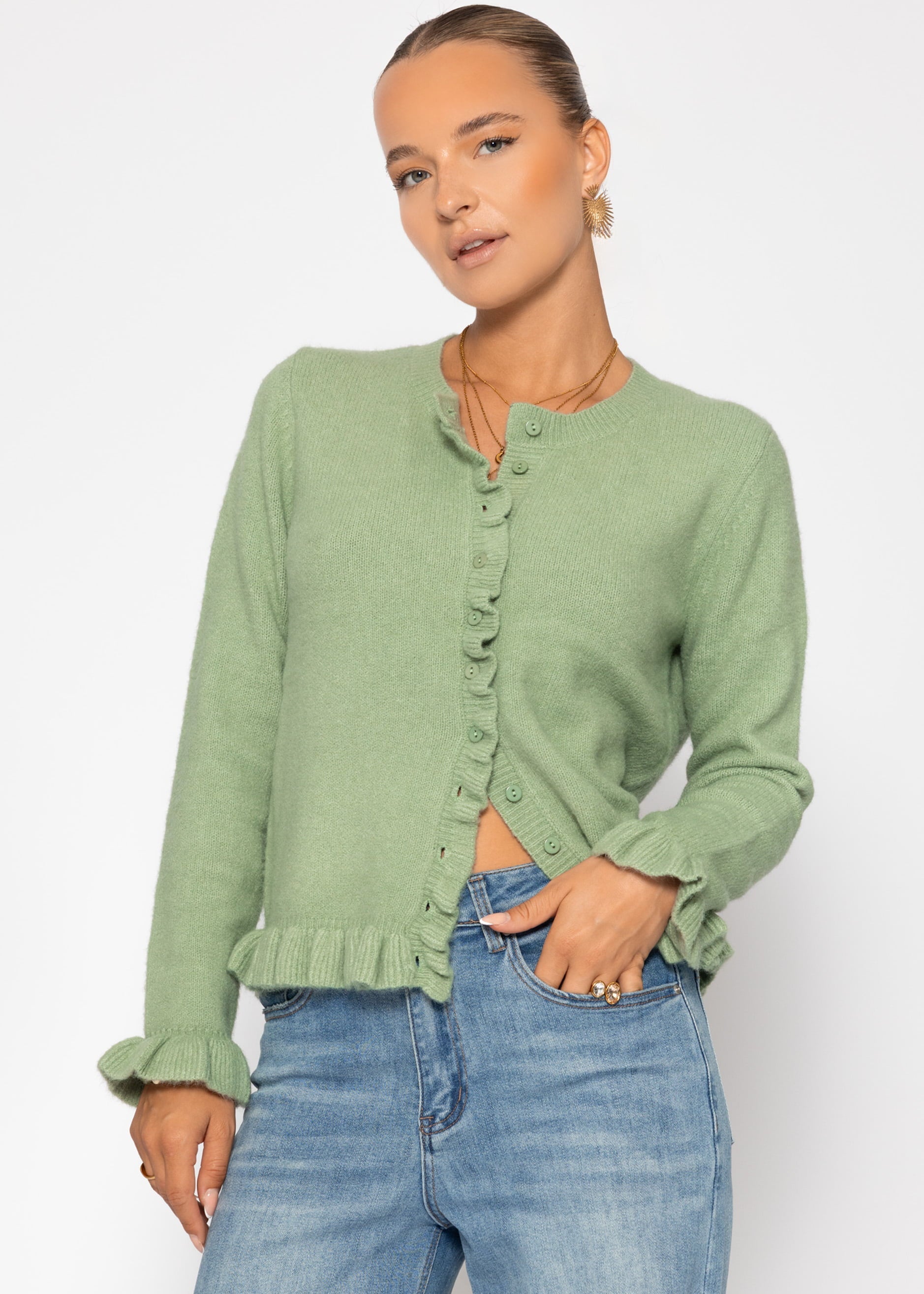 Cardigan avec volants - sauge verte