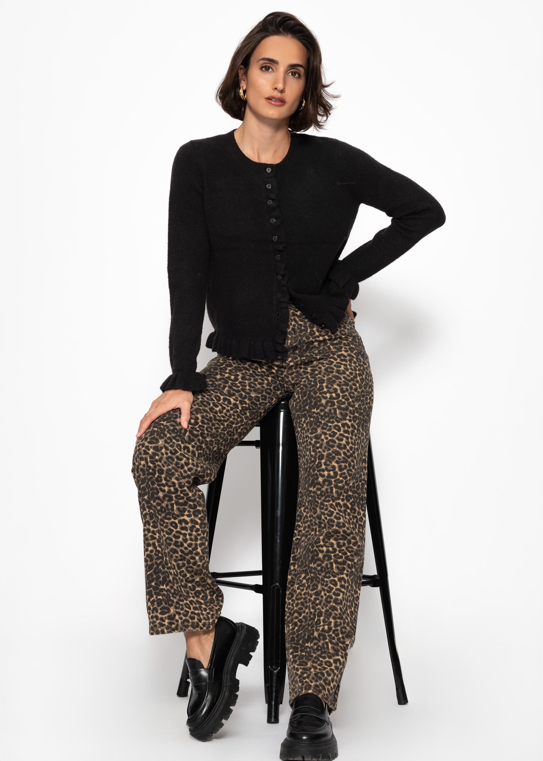 Cardigan avec volants - noir