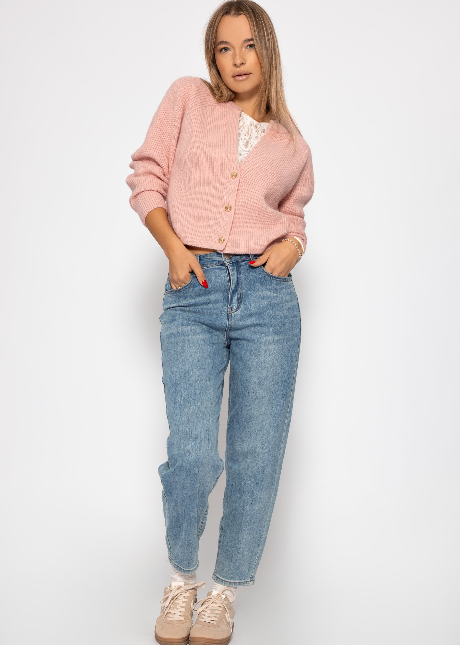 Cardigan à col en V - vieux rose