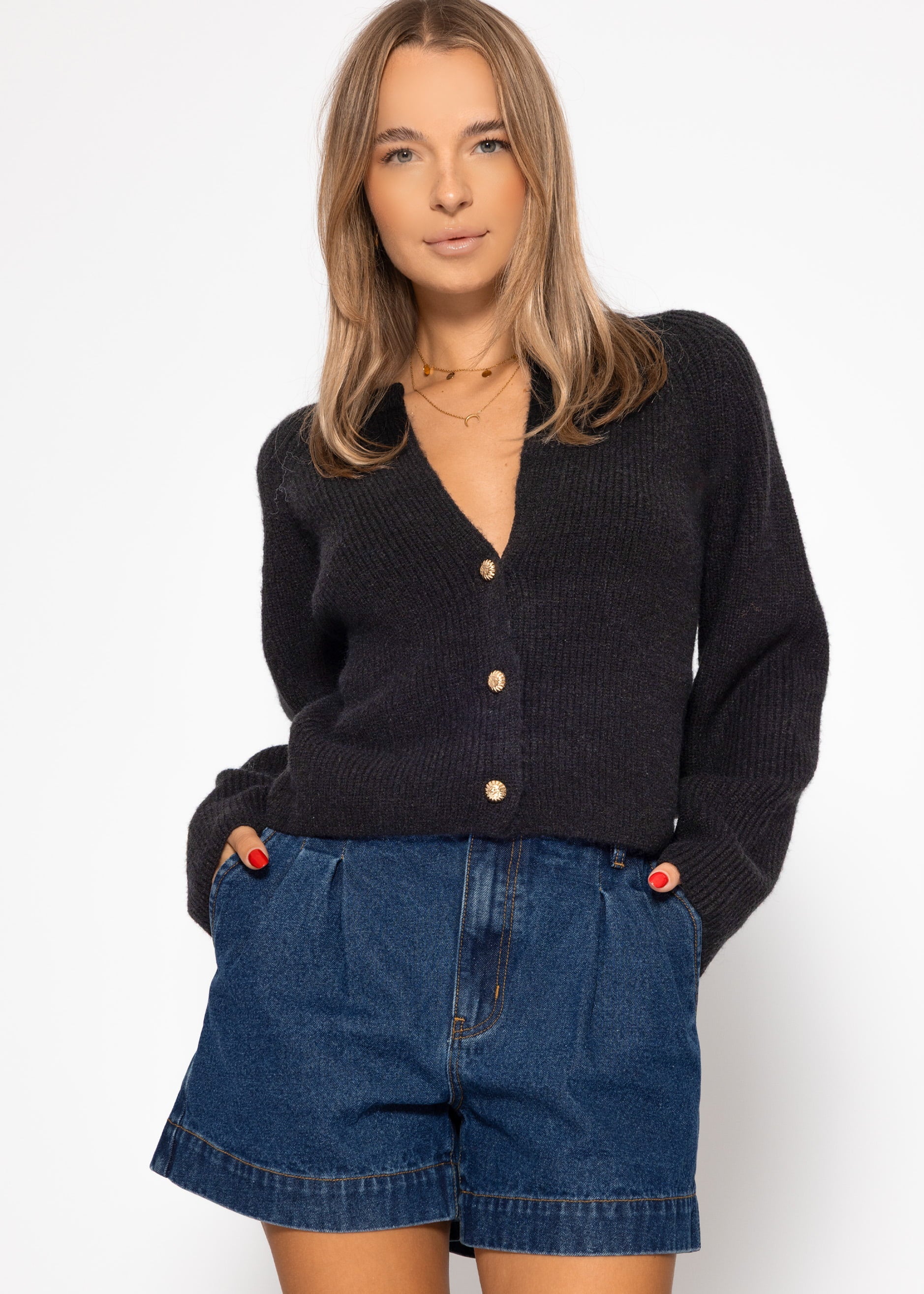 Cardigan à col en V - noir