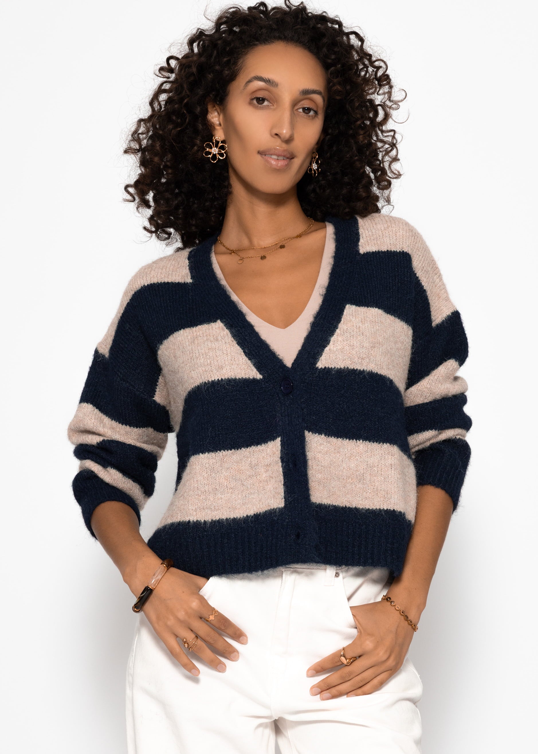 Cardigan à rayures larges et col en V - bleu foncé