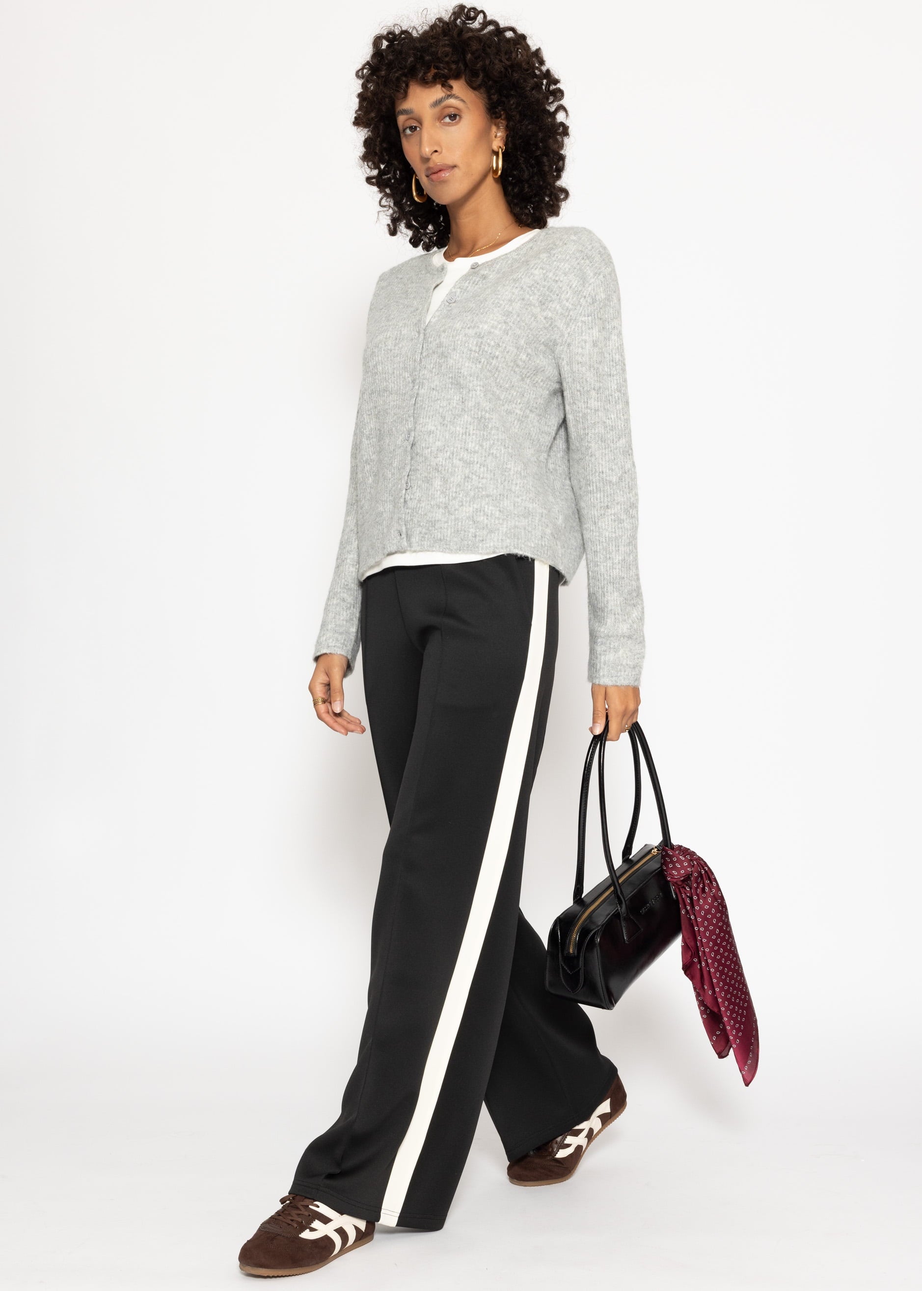 Pantalon décontracté avec bandes latérales blanches - noir