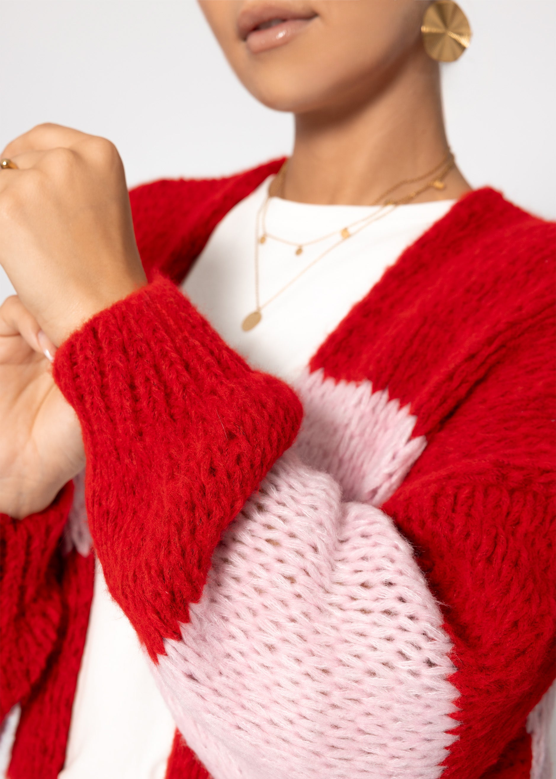 Gestreifter Oversize-Cardigan – Rosa-Rot