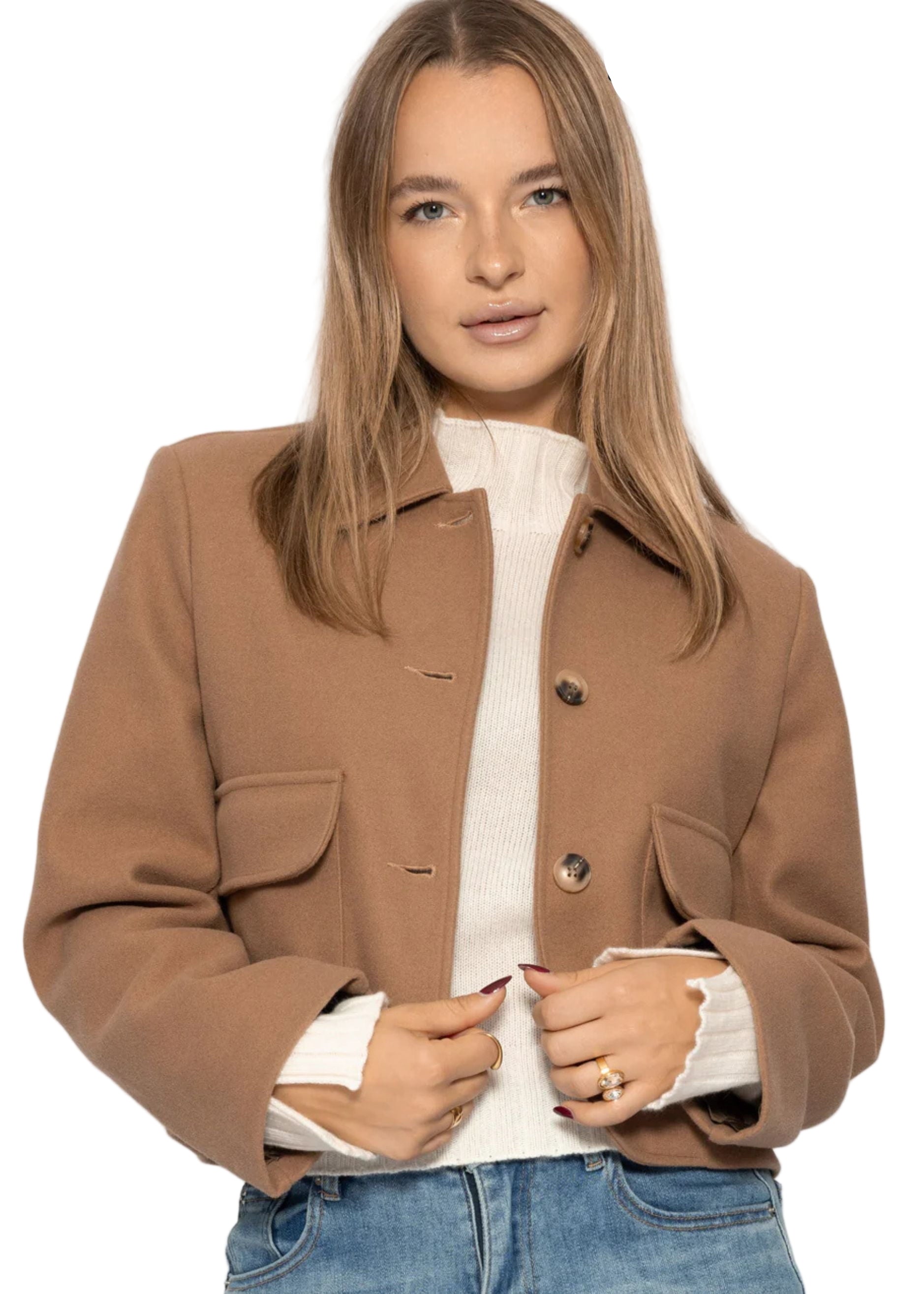 Veste courte avec poches plaquées - camel