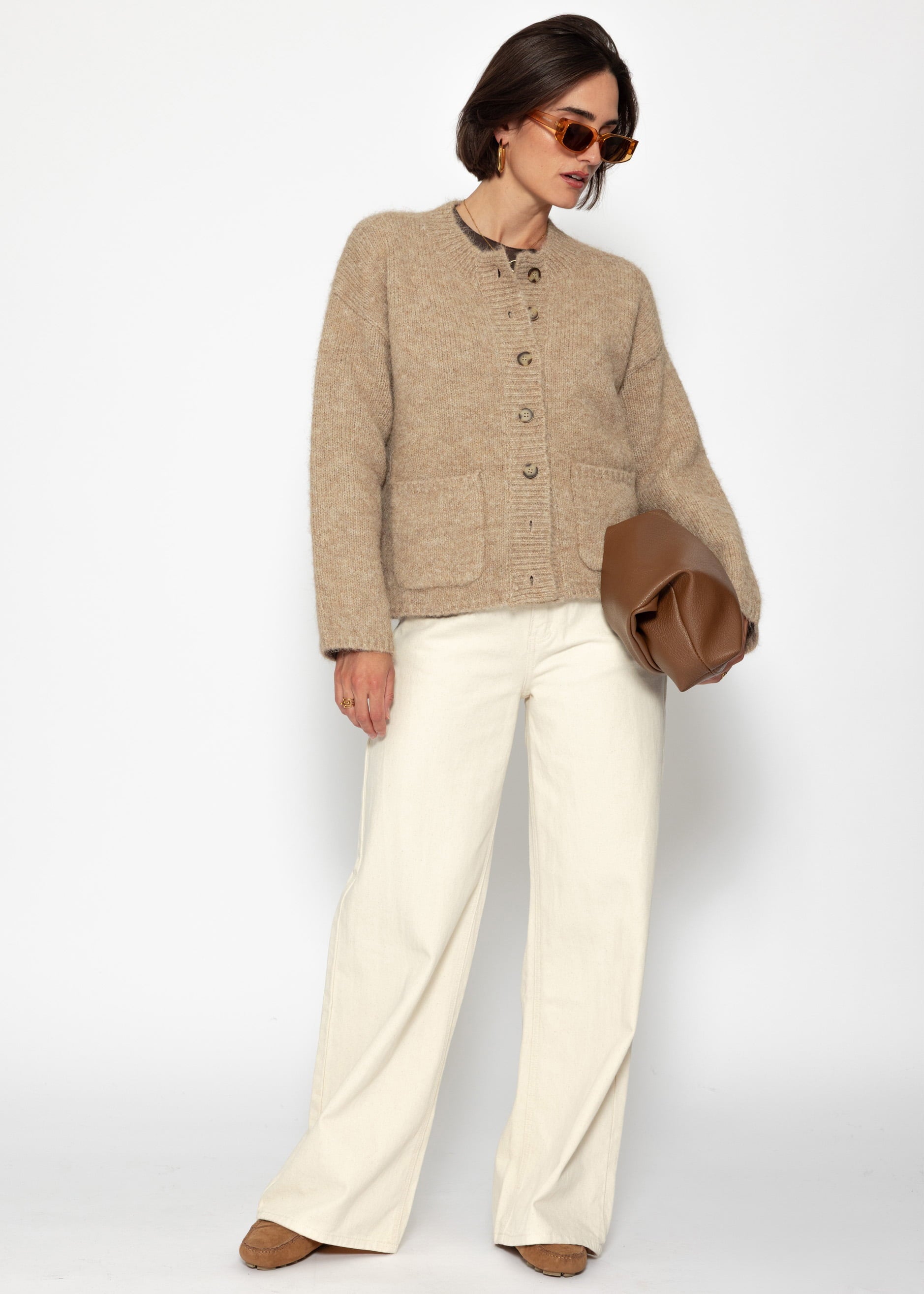 Teiljacke mit Taschen und großer Knopfleiste – beige