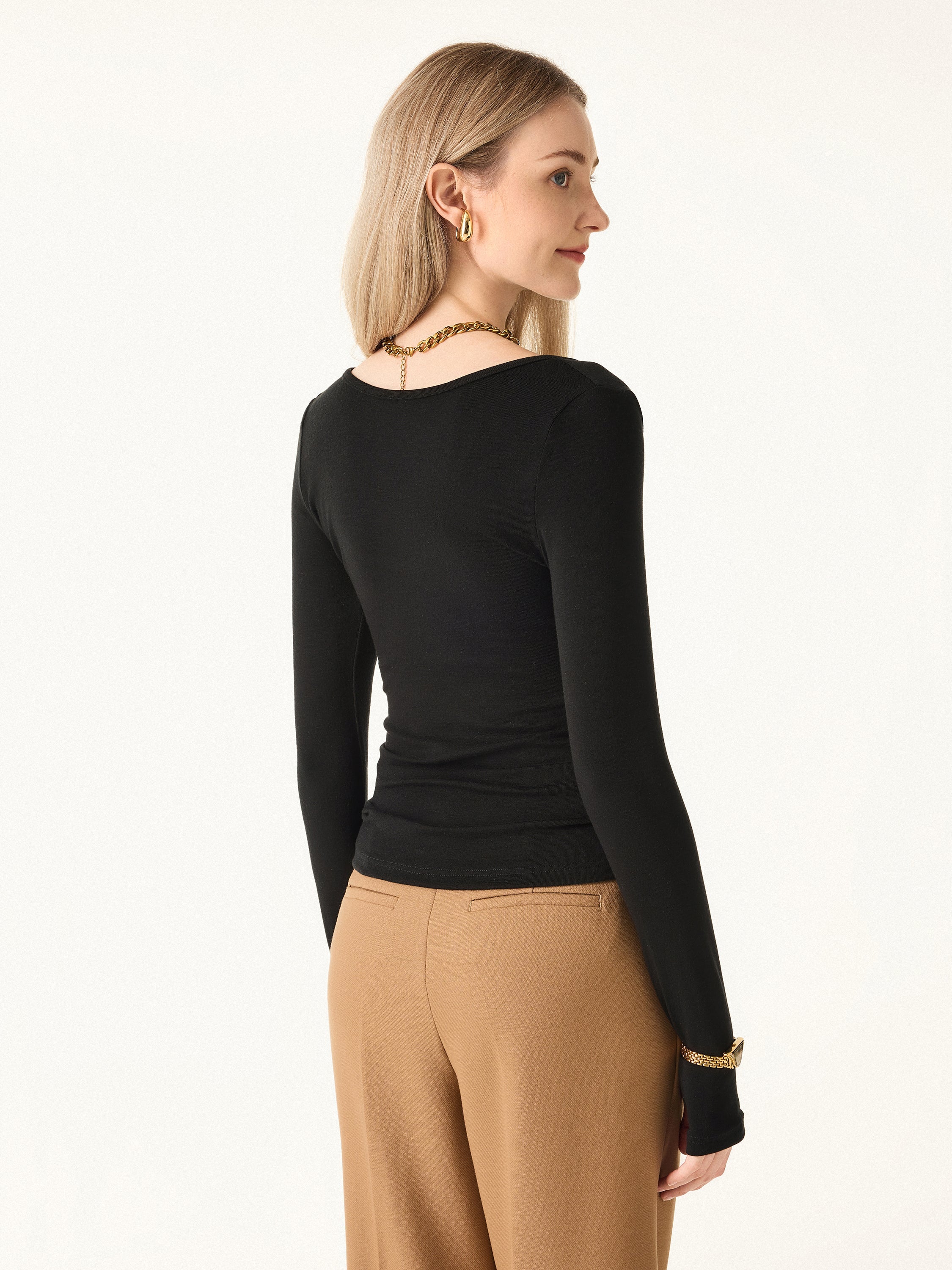 Top essentiel multi-usage en lyocell cachemire manches longues avec trous pour les pouces