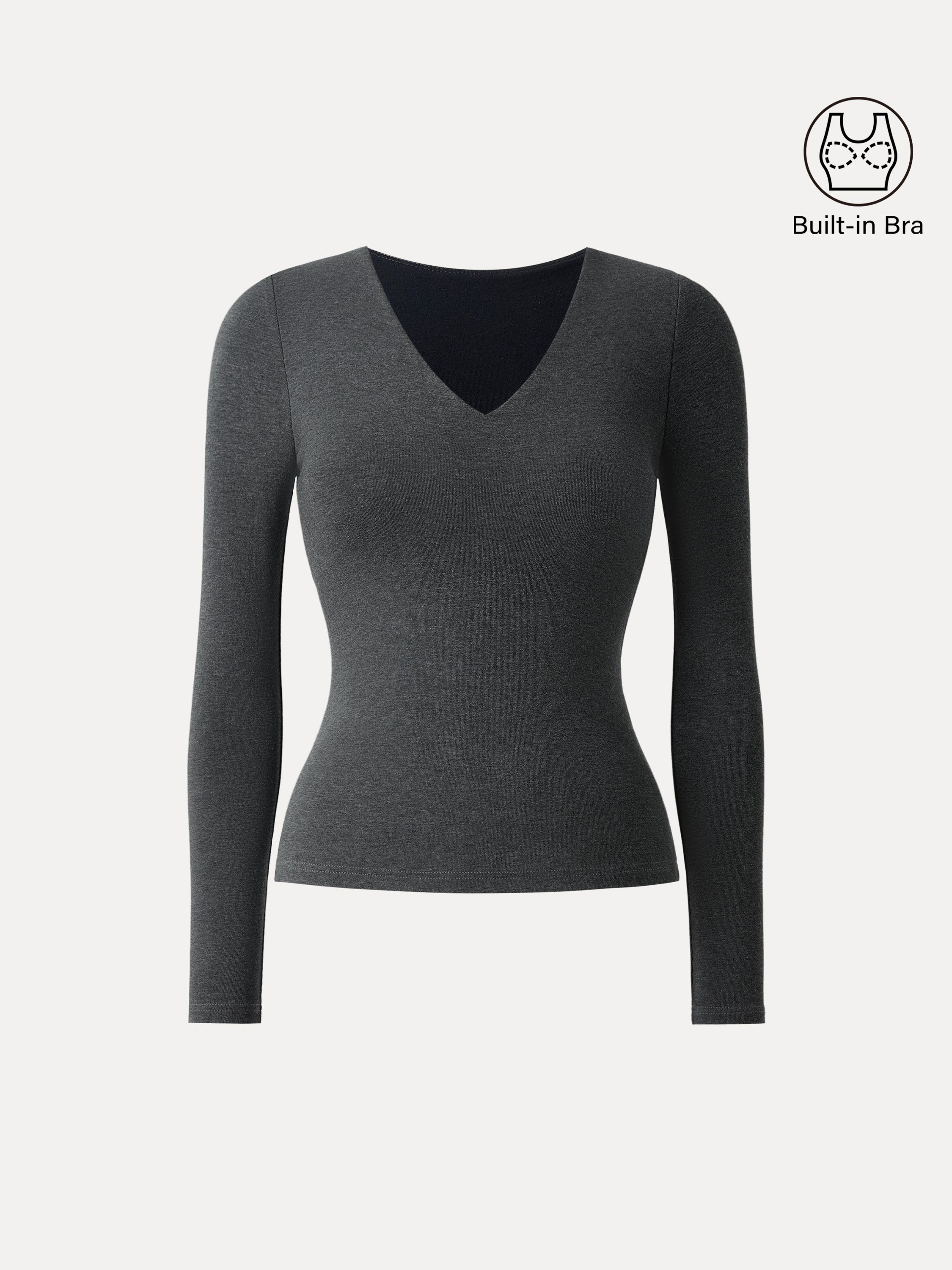 Stretch Cotton V-Neck Long Sleeve Brami Top