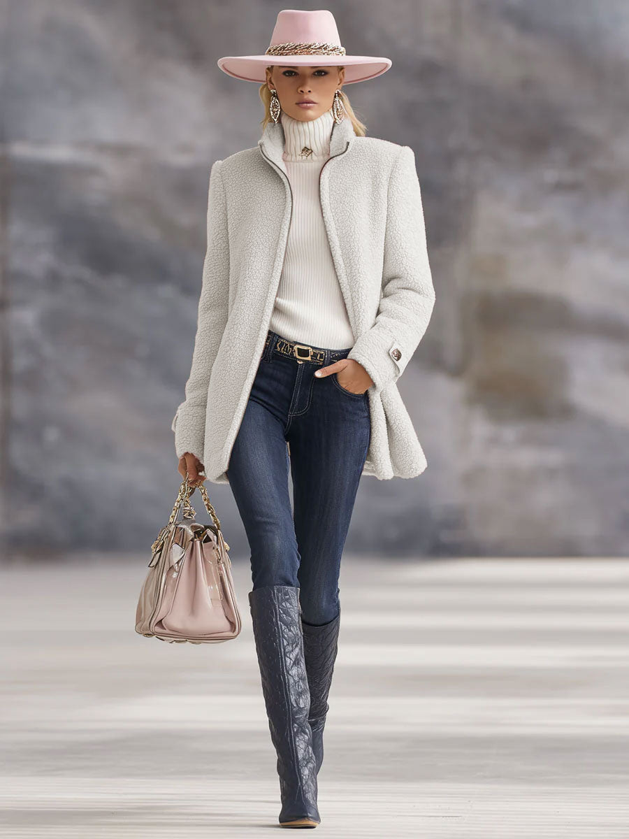 Lässige Vintage-Jacke aus rosa Polarfleece mit Reißverschluss