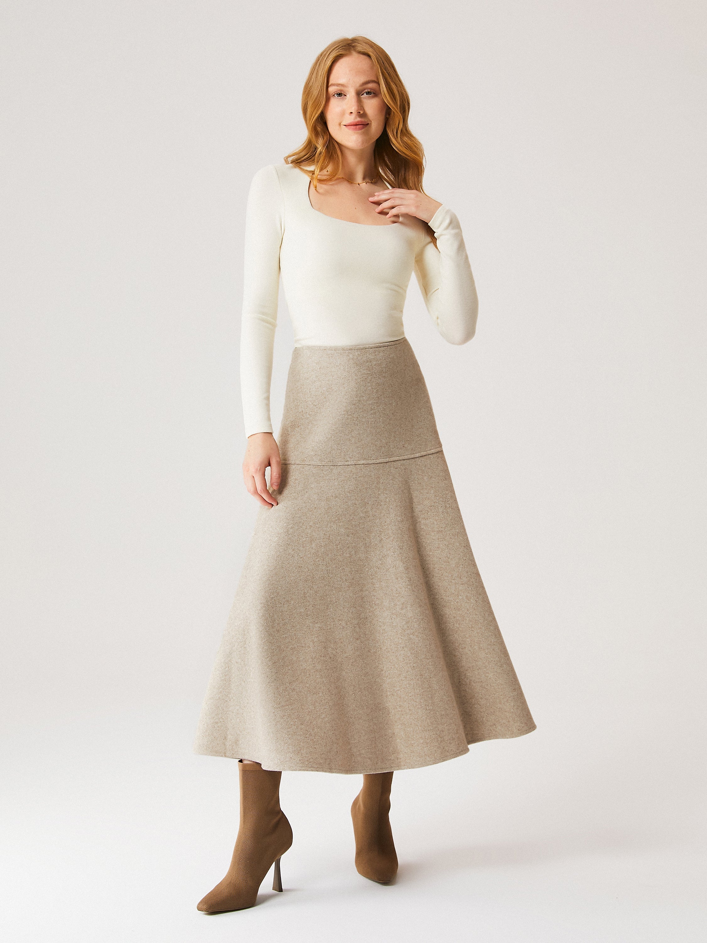 Jupe maxi évasée façon cachemire