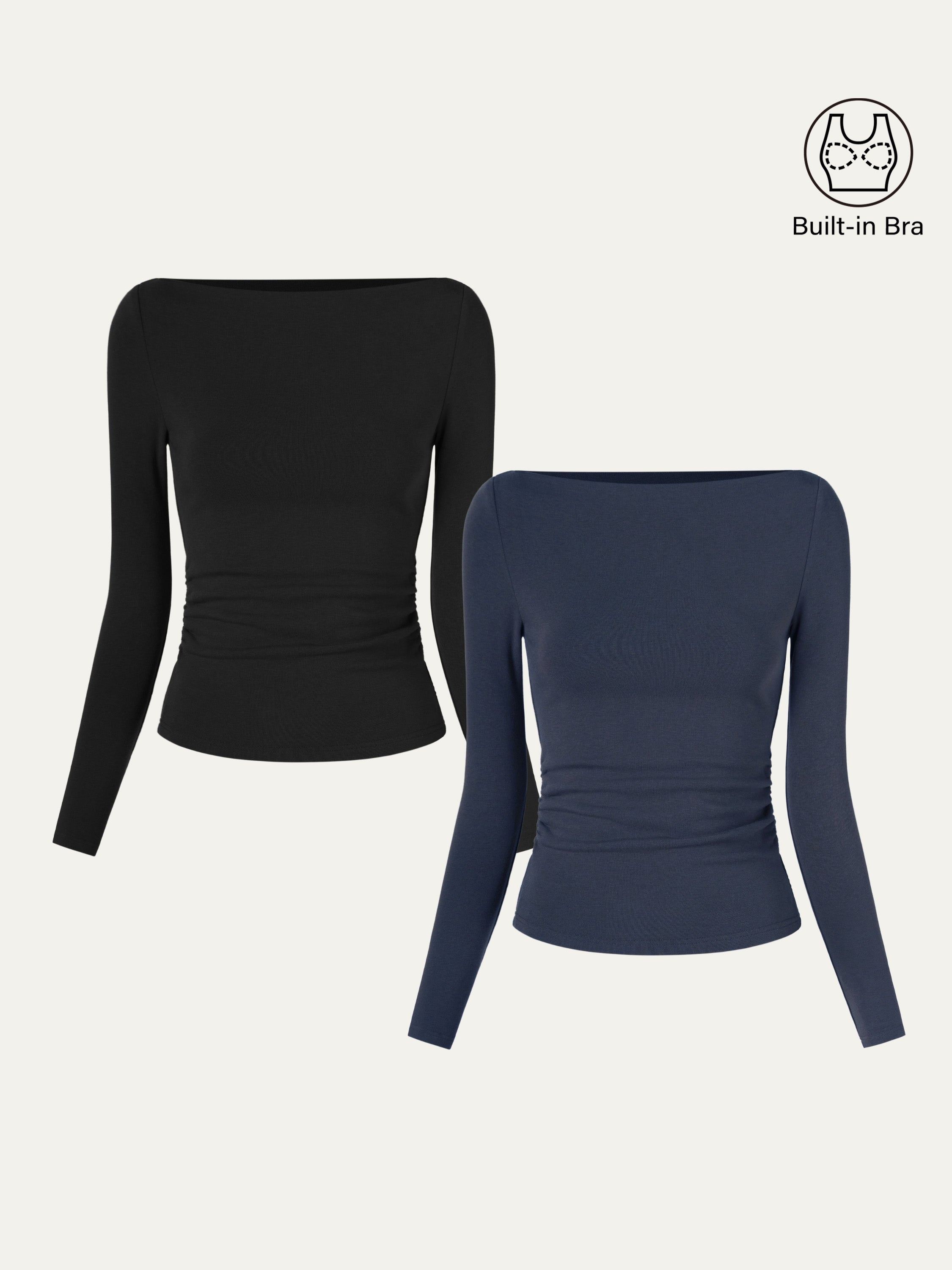 2Pcs Set Modern Side Ruched Boatneck Brami Top