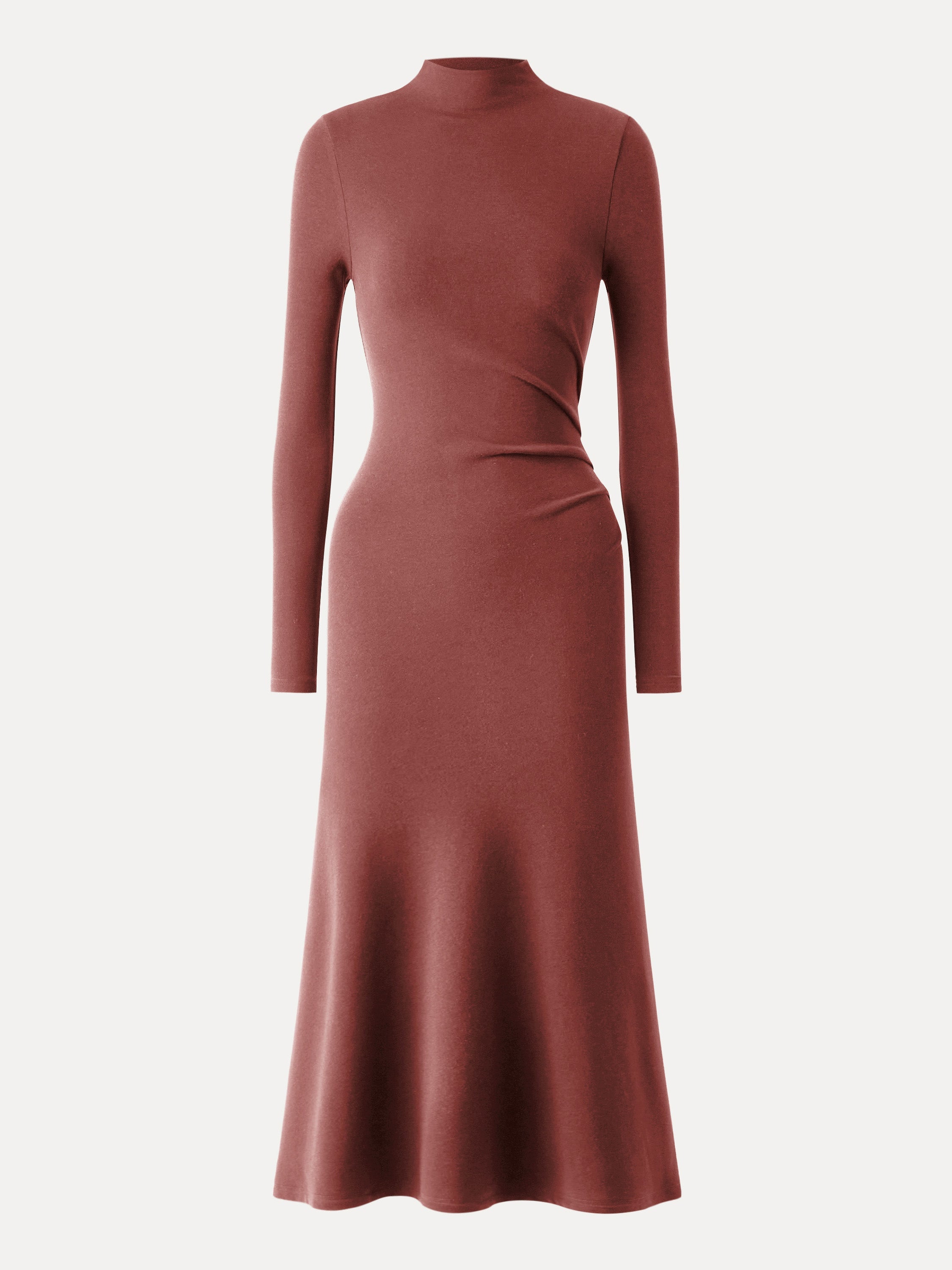 ProWarm Long Sleeves Mockneck Tucks Midi Dress