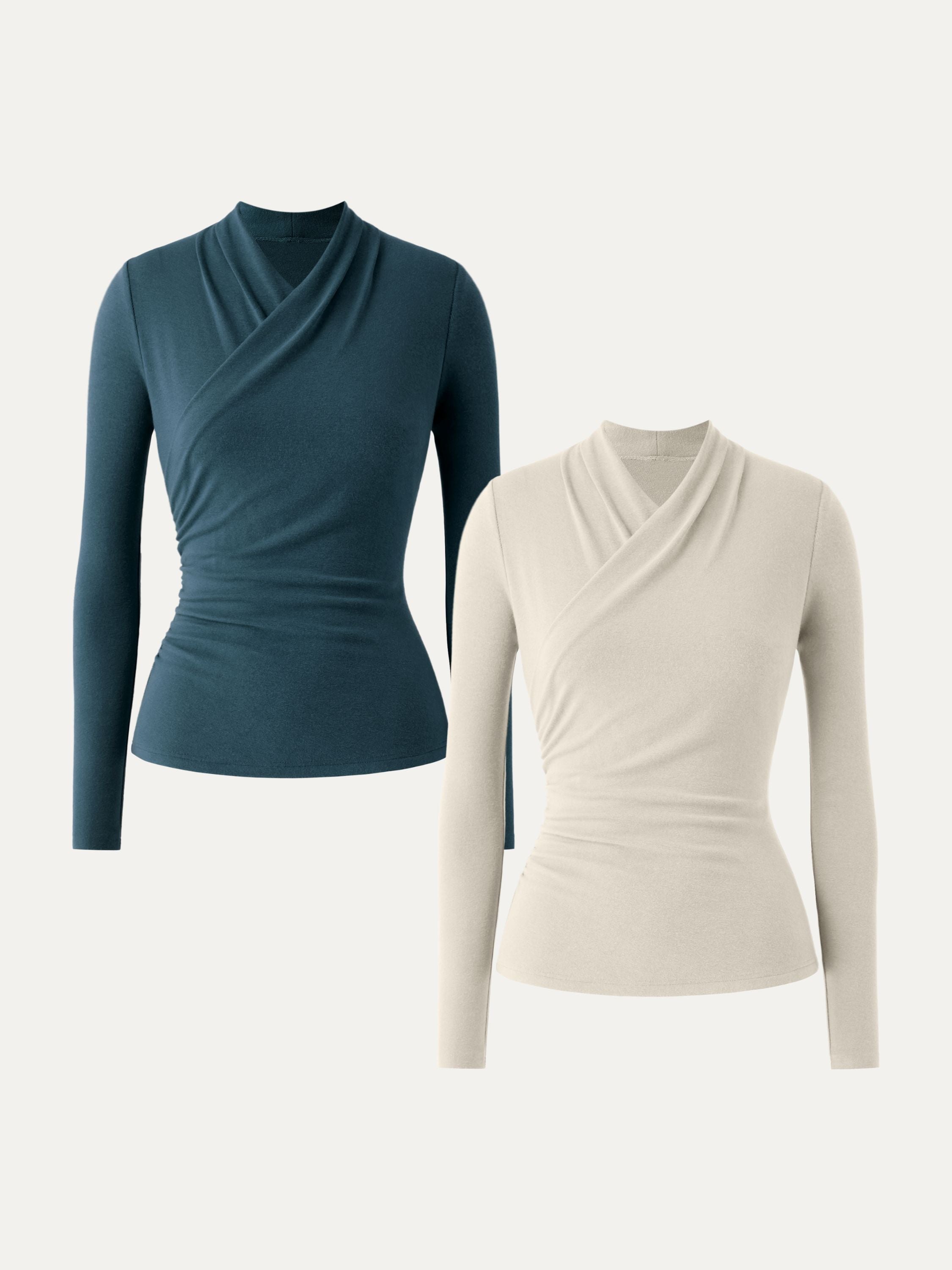 2Pcs Set Surplice Long Sleeve Top