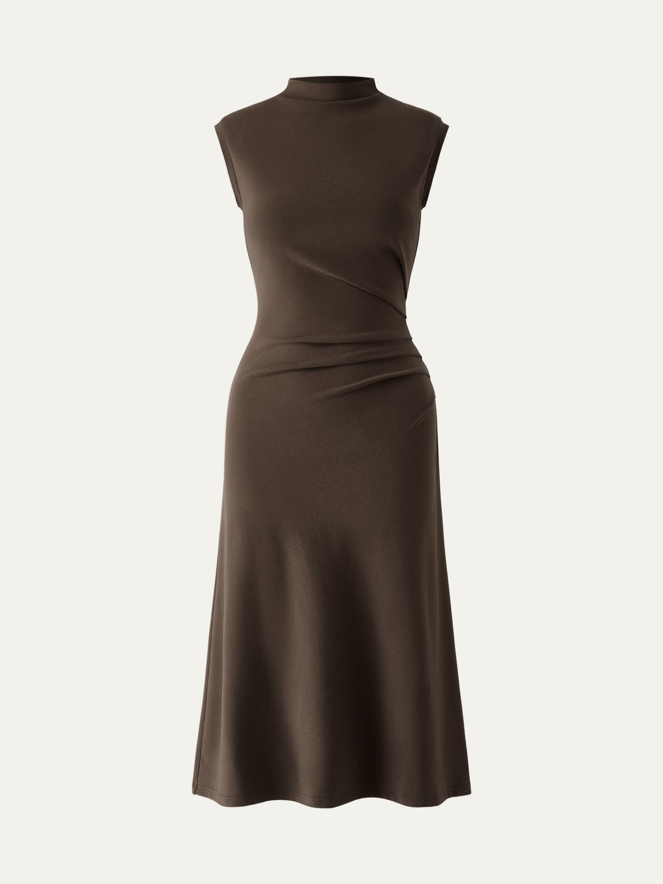 Mockneck Tucks Midi Dress