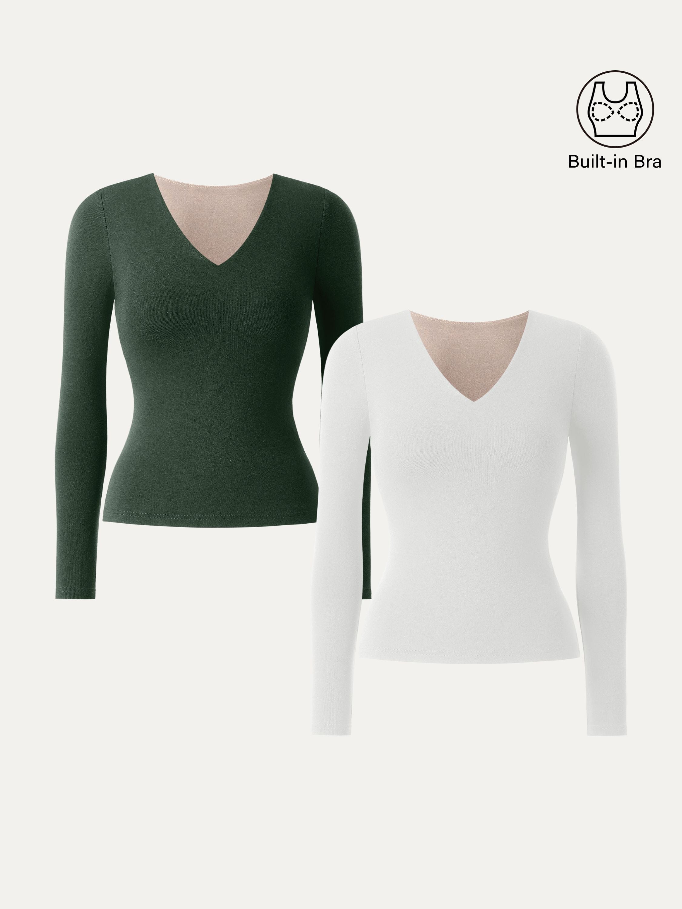 Stretch Cotton V-Neck Long Sleeve Brami Top