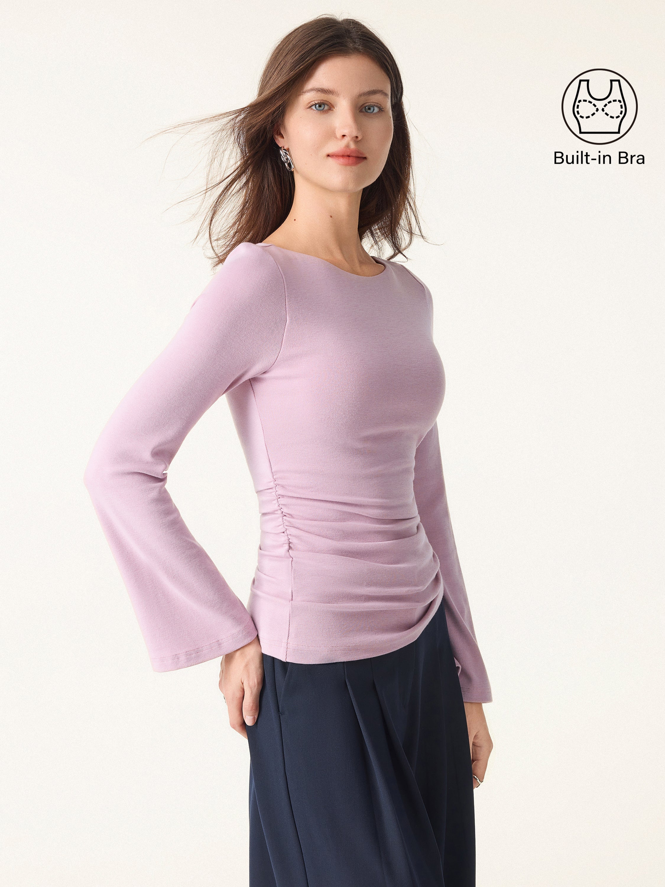 Boatneck Bell Sleeves Ruched Brami Top