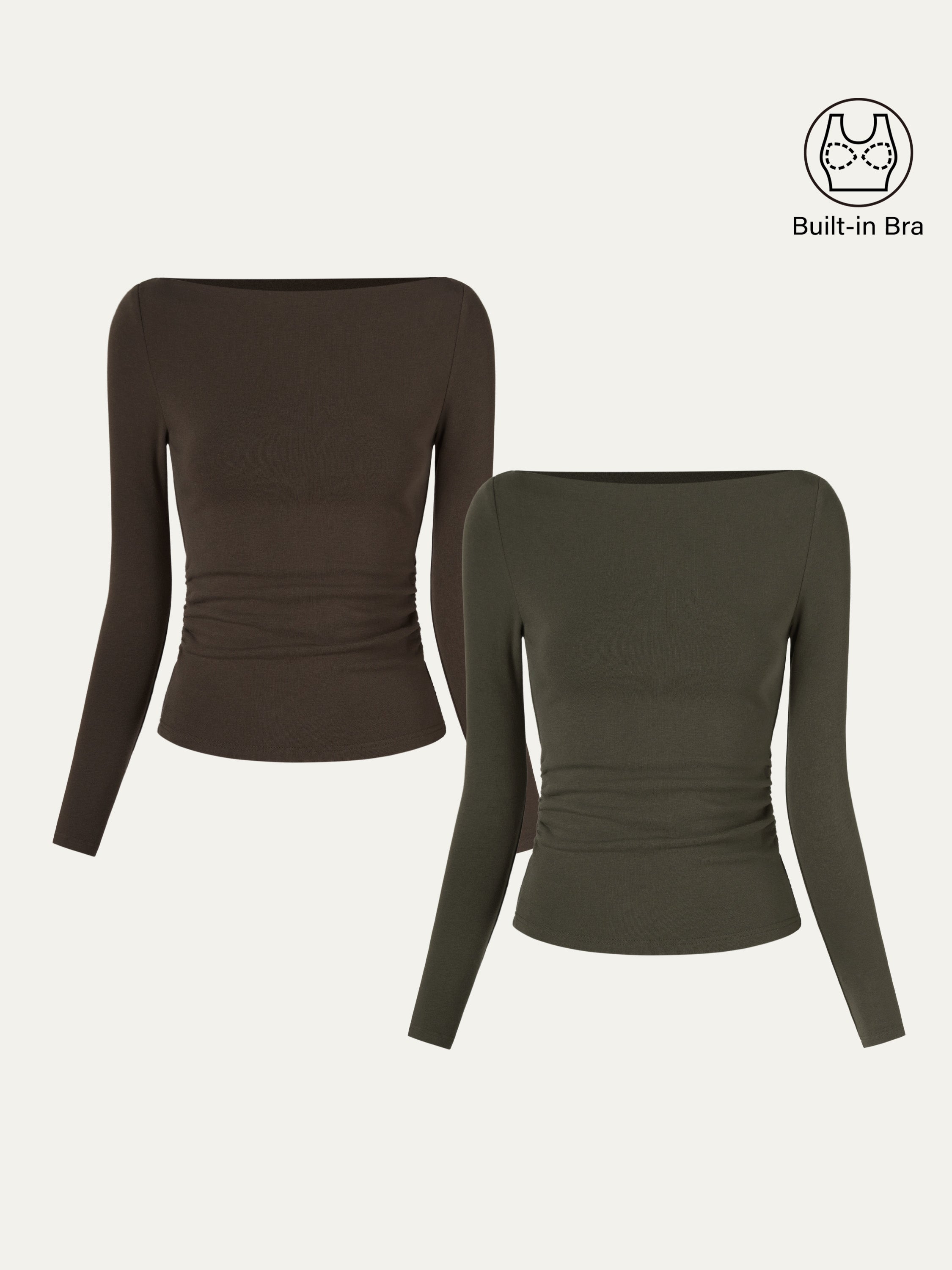 2Pcs Set Modern Side Ruched Boatneck Brami Top