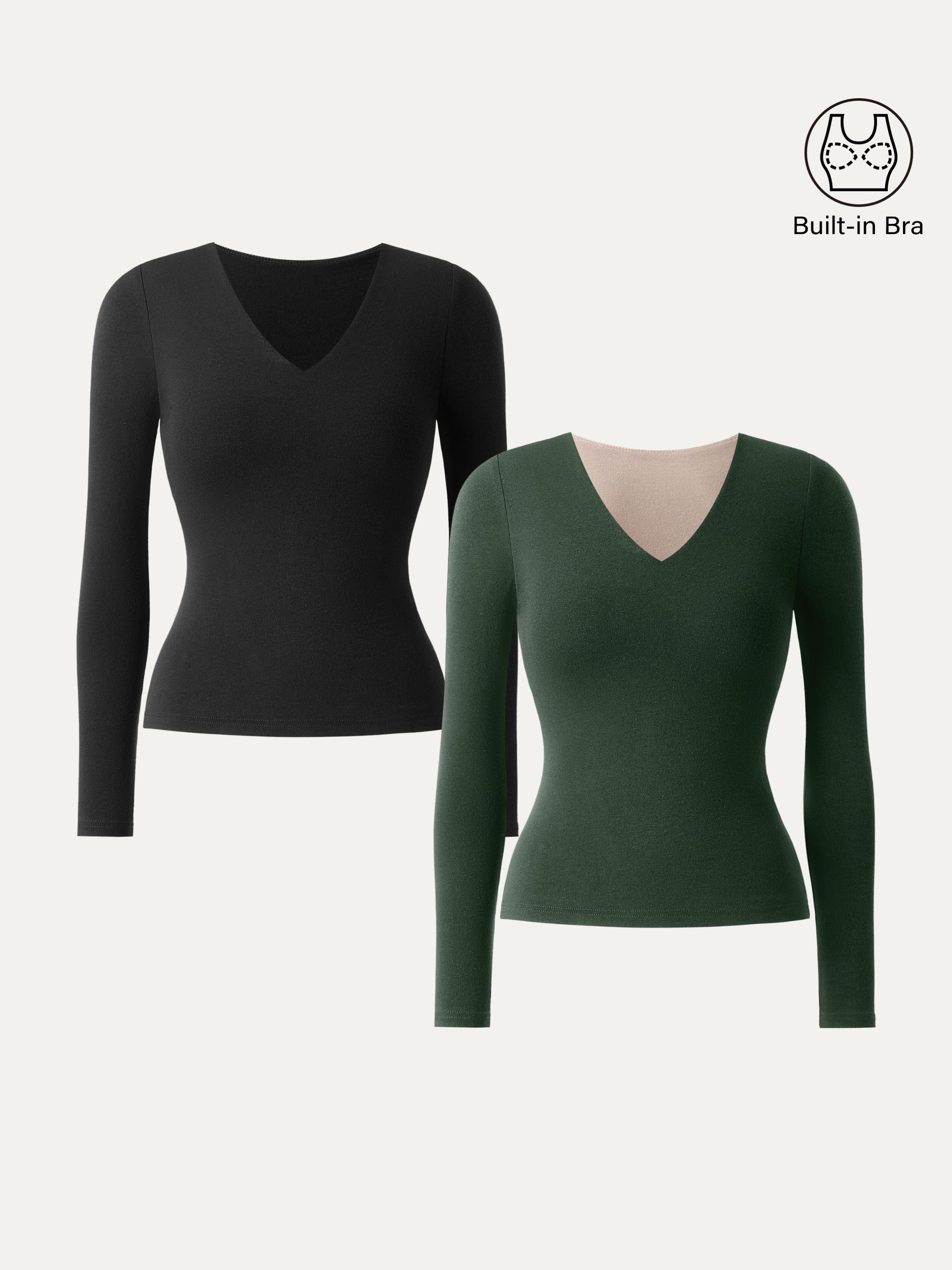 Stretch Cotton V-Neck Long Sleeve Brami Top