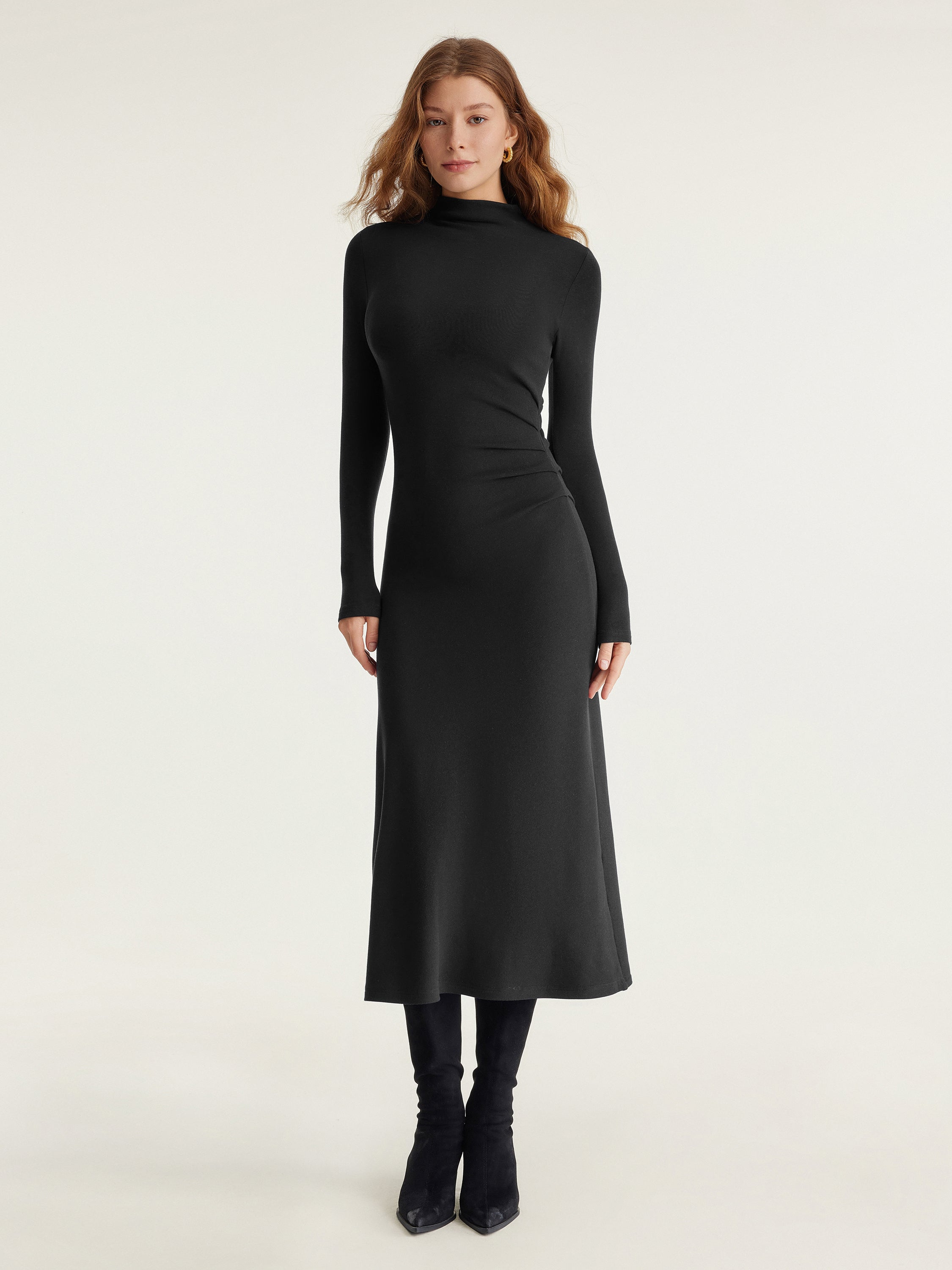 ProWarm Long Sleeve Mockneck Tuck Midi Dress