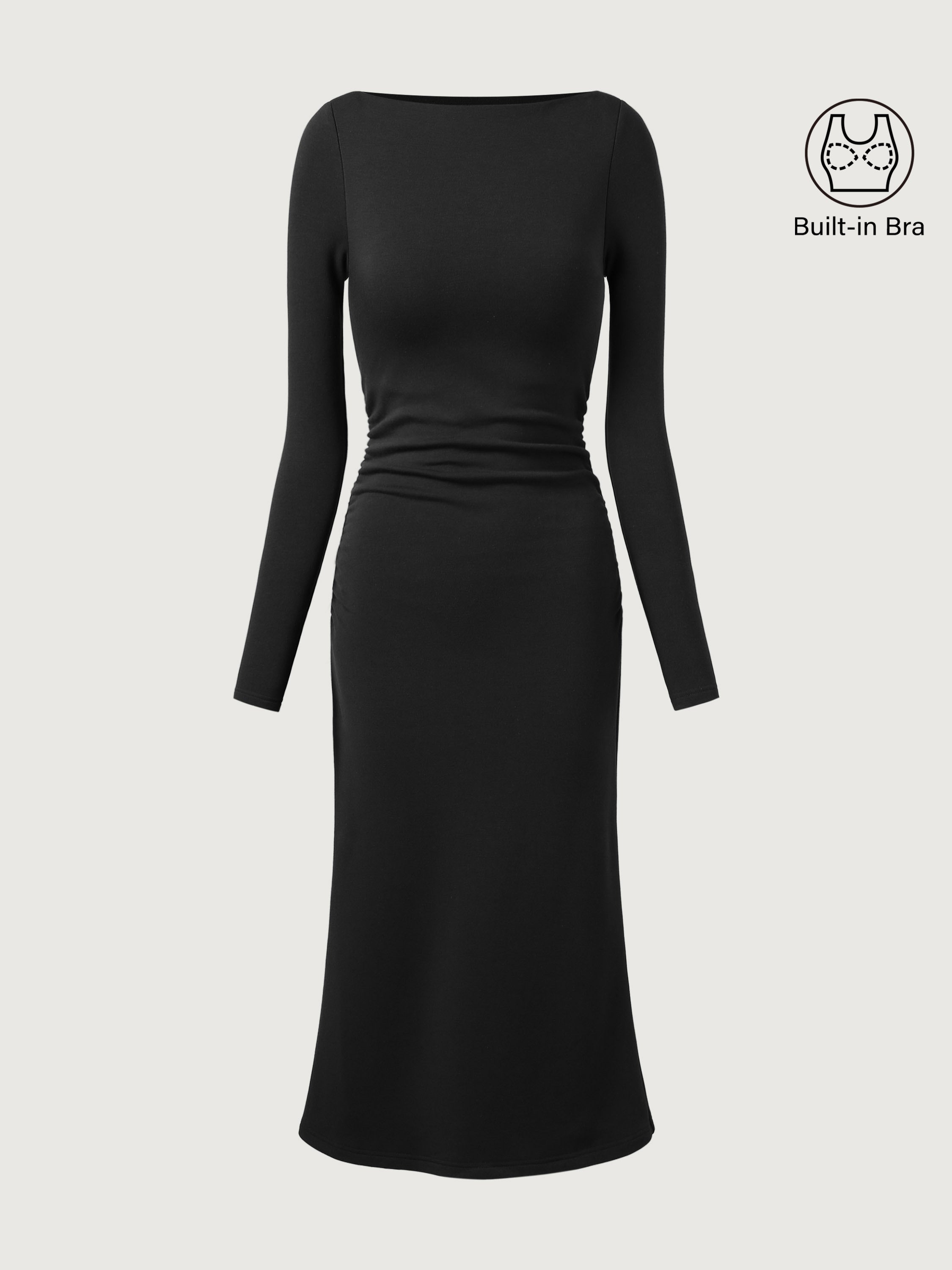 Robe midi brami à col bateau et côtés froncés Eco-Mousse®3.0