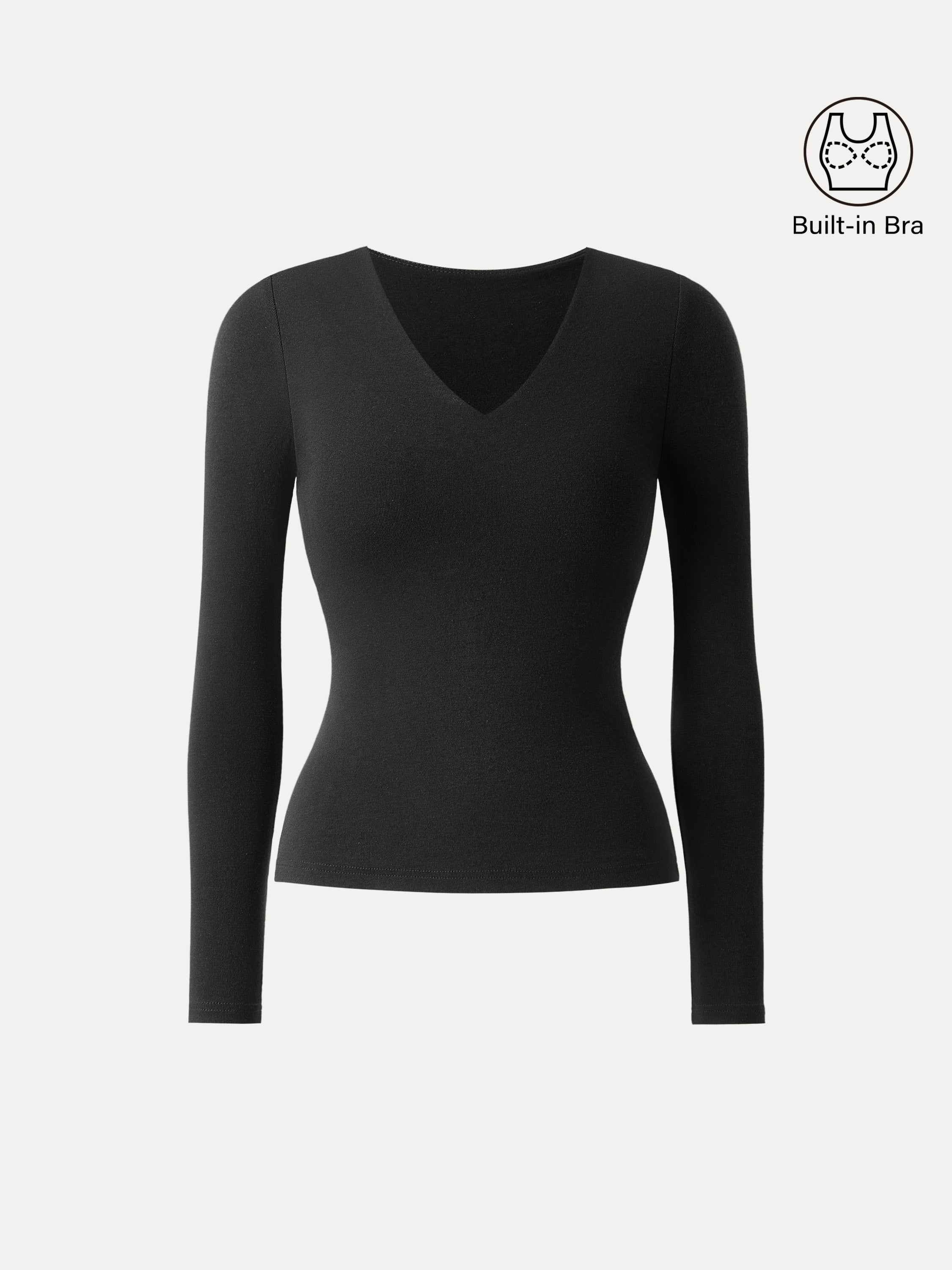 Stretch Cotton V-Neck Long Sleeve Brami Top