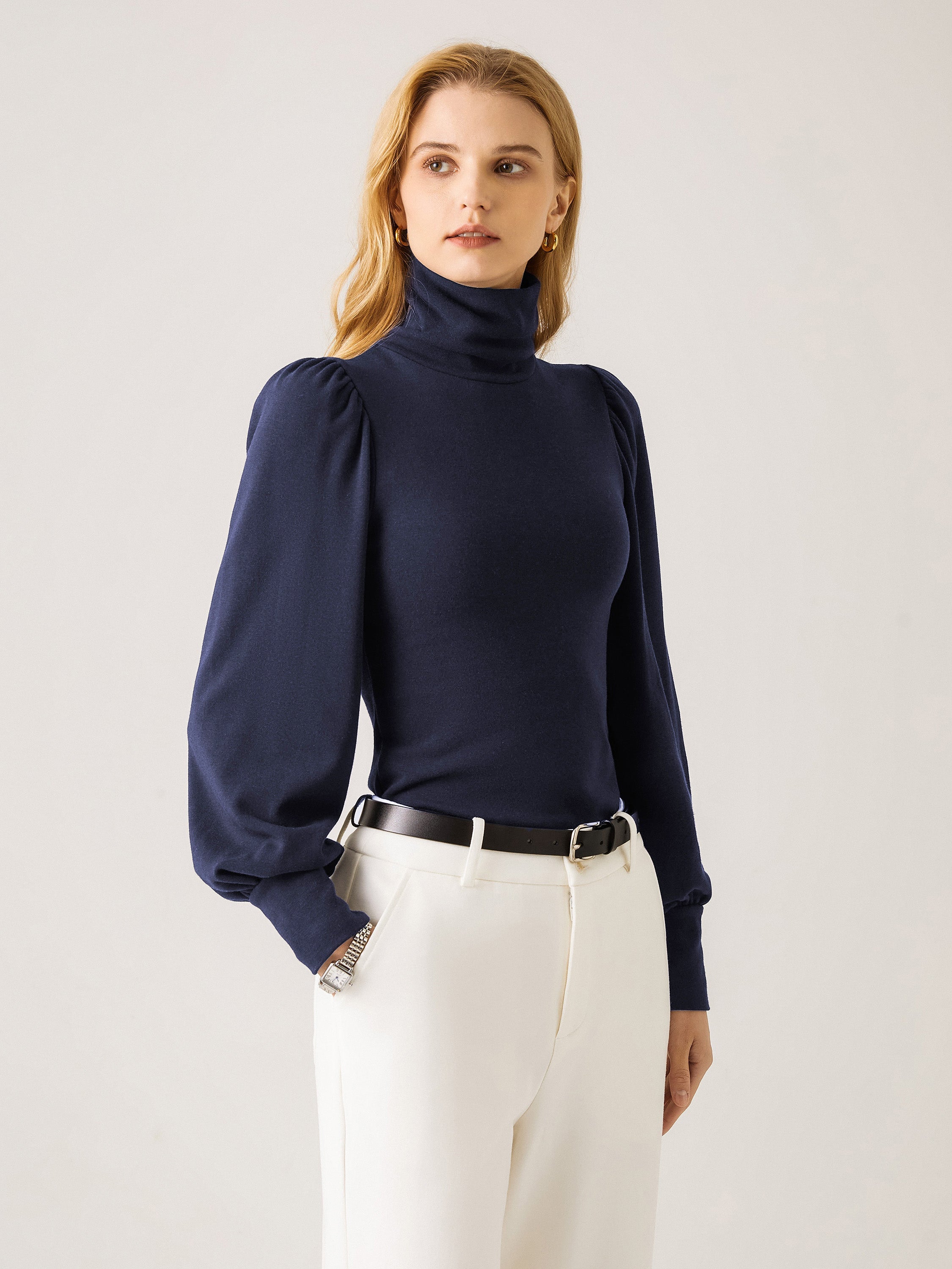 Puffed Sleeve Turtleneck Top Eco-Mousse®2.0