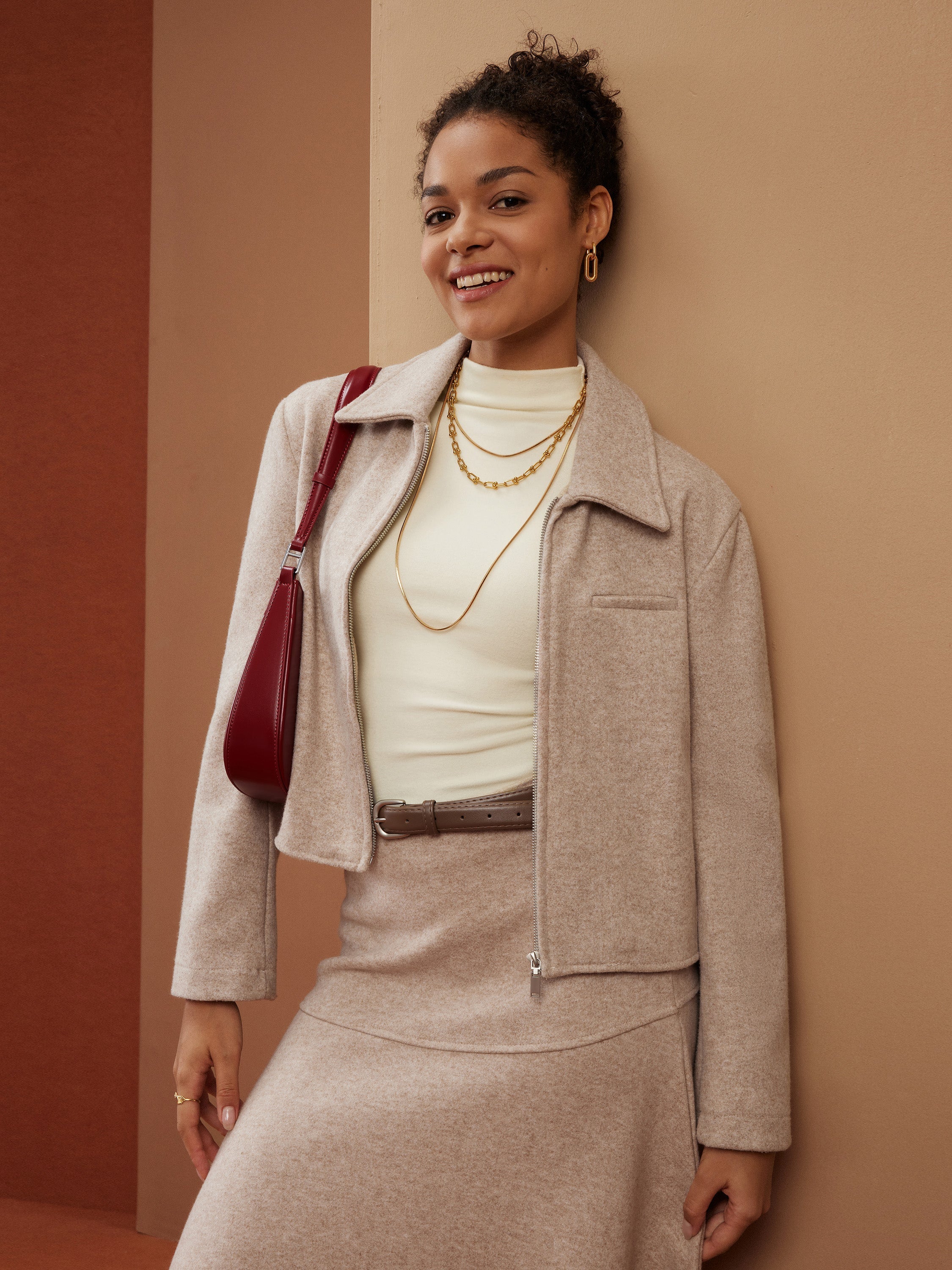 Veste courte à zip intégral façon cachemire