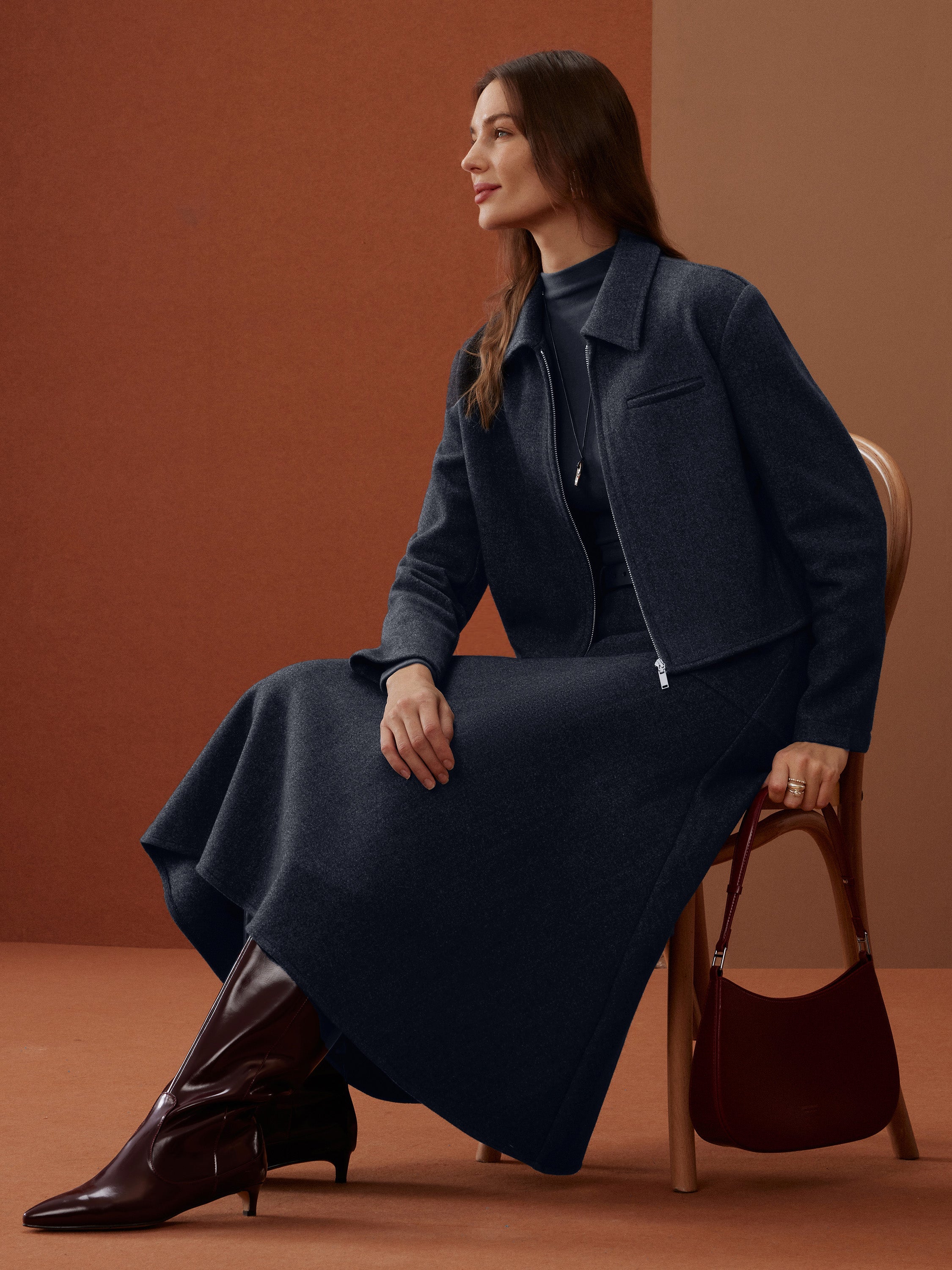 Veste courte à zip intégral façon cachemire