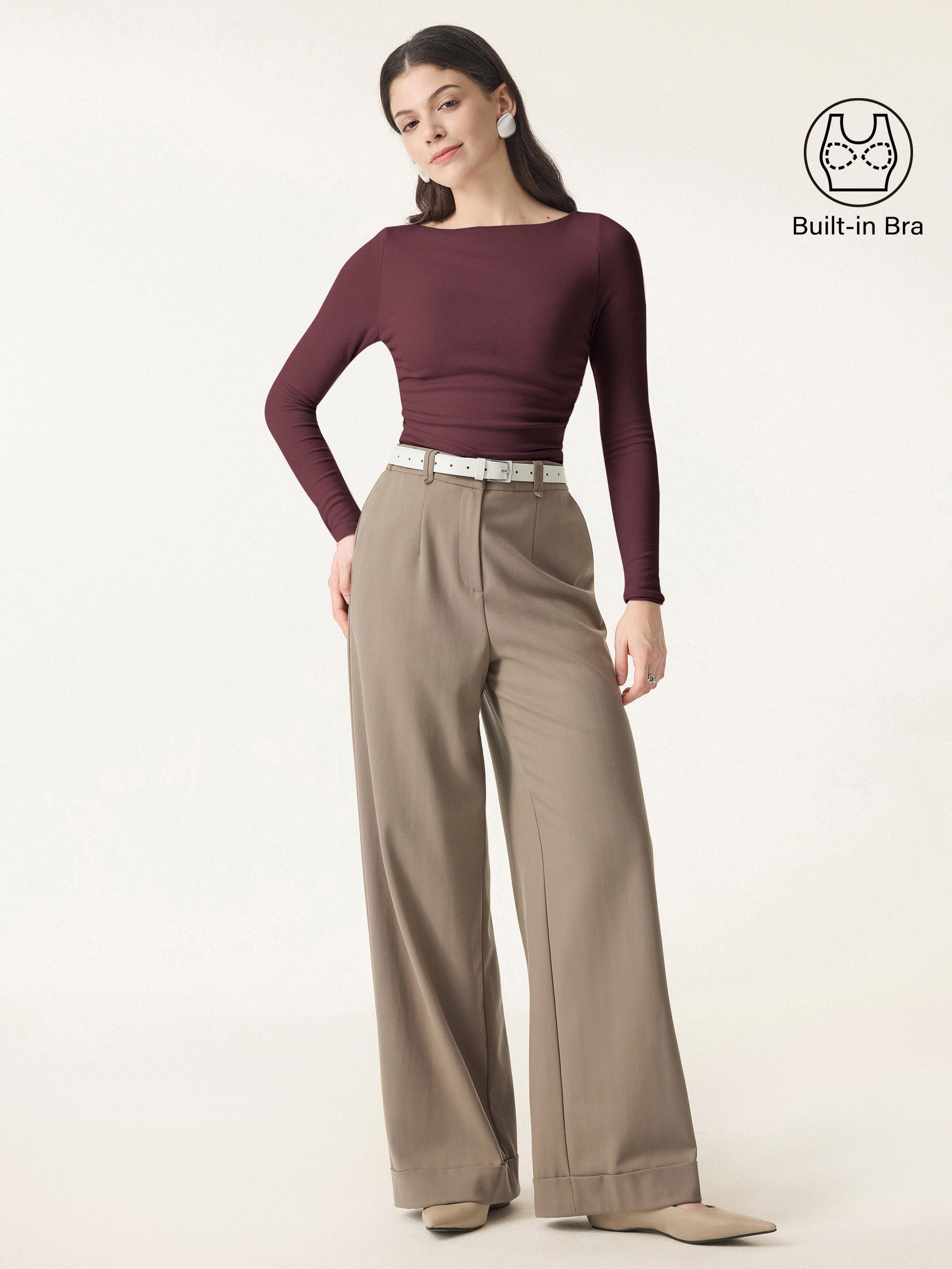 Light Warm Boatneck Ruched Brami Top