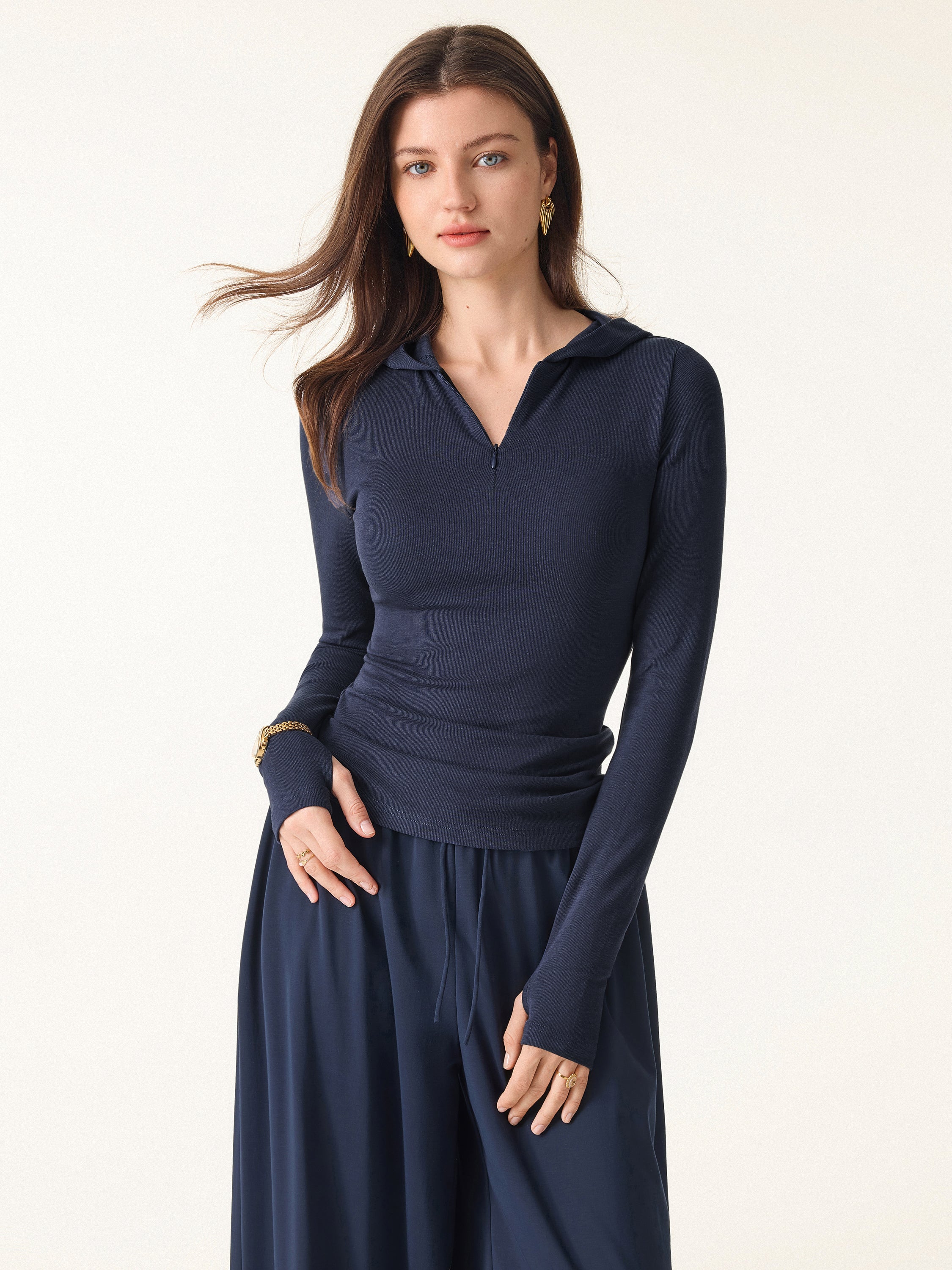 Slim Fitted Quarter Zip Pullover Hoodie