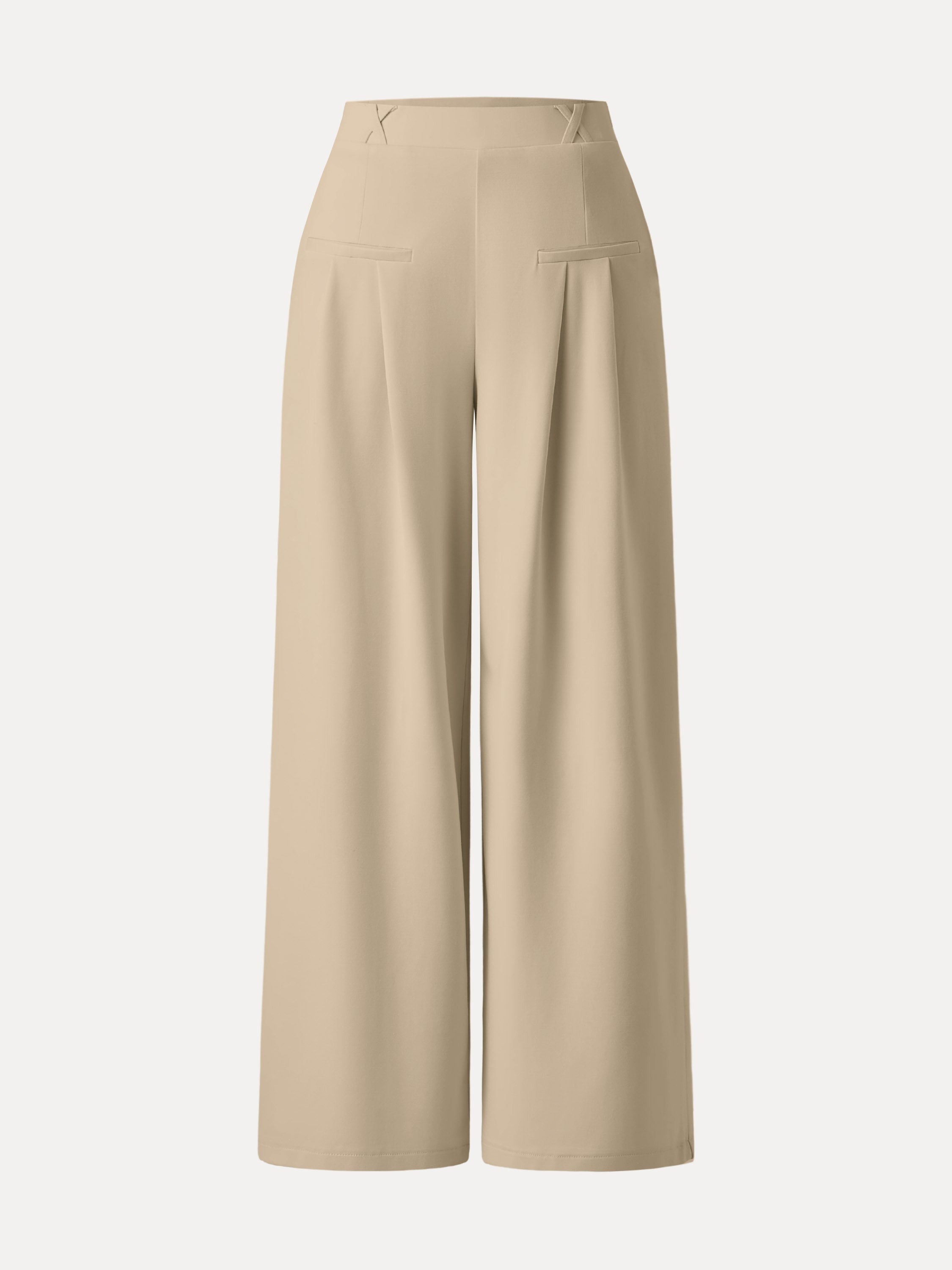 Drapey Bamboo Ponte Mid-Rise Wide-Leg Trousers with Pockets