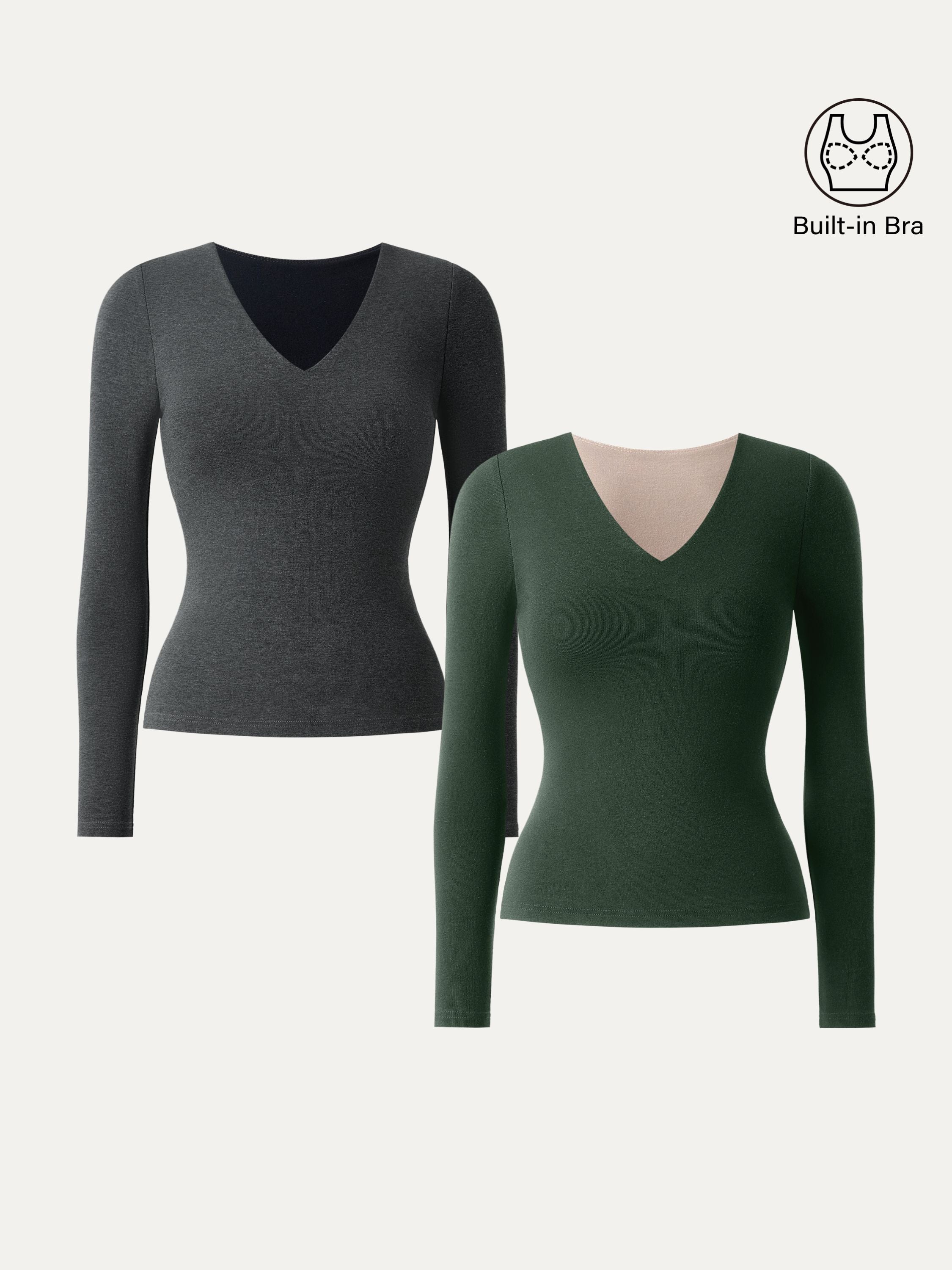 Stretch Cotton V-Neck Long Sleeve Brami Top