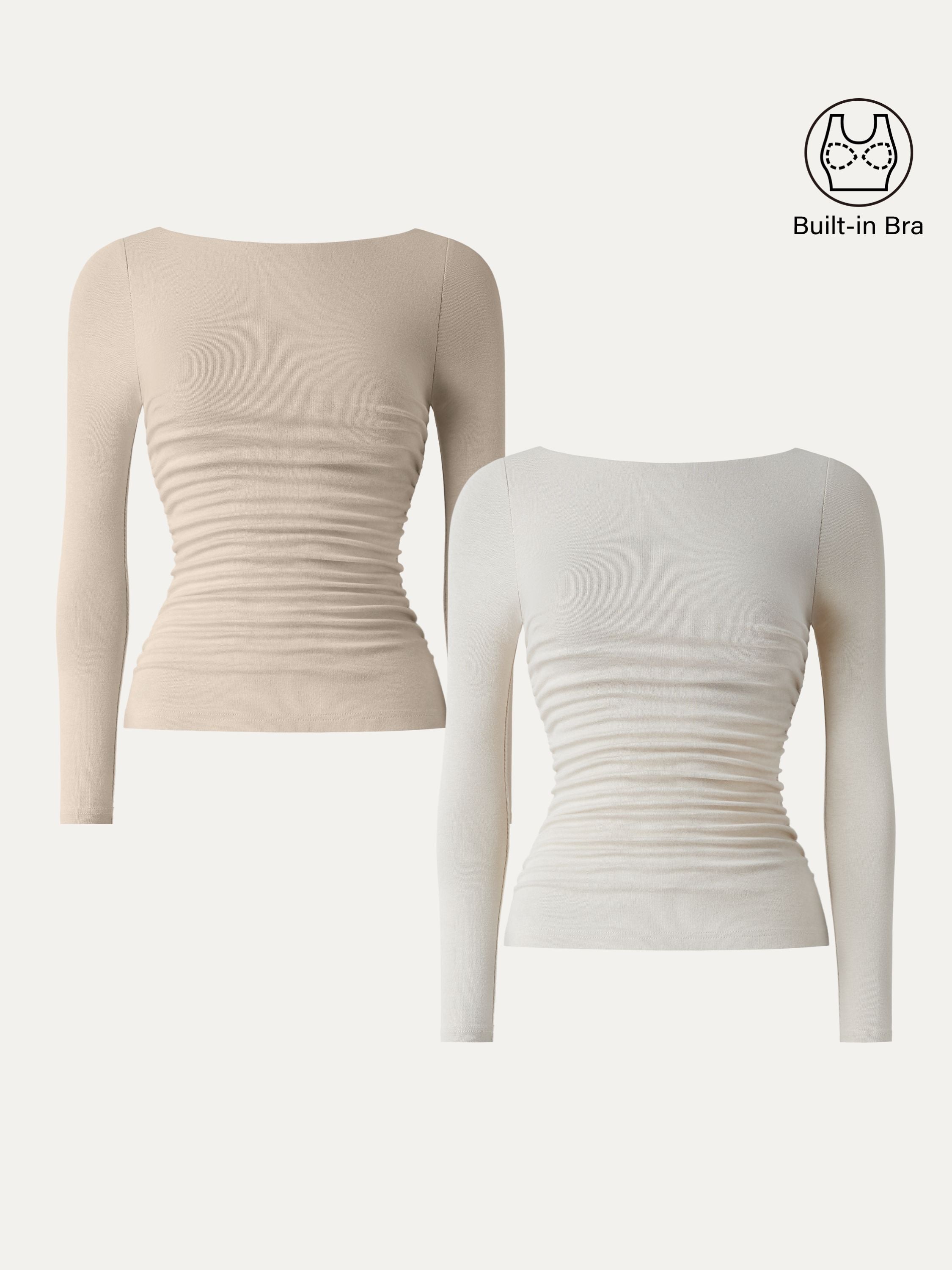 Light Warm Boatneck Ruched Brami Top