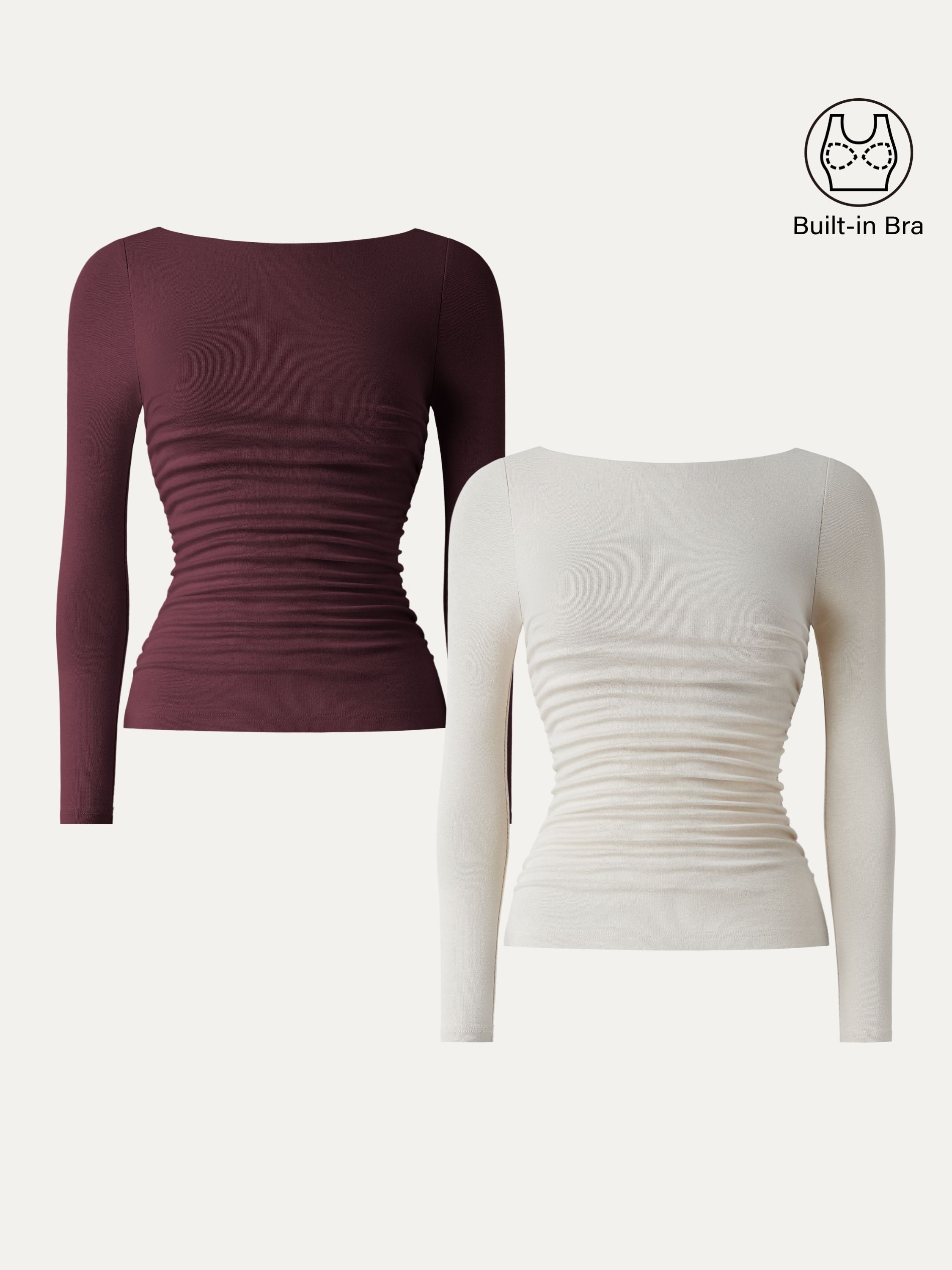 Light Warm Boatneck Ruched Brami Top