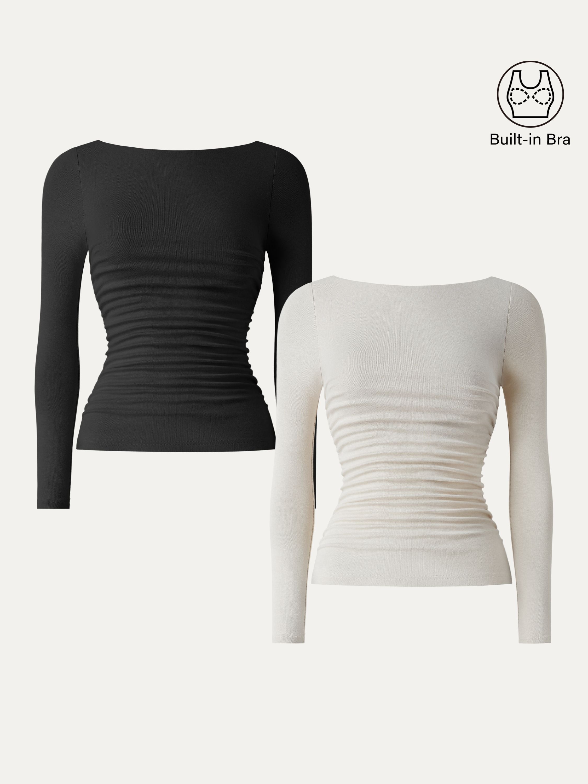 Light Warm Boatneck Ruched Brami Top