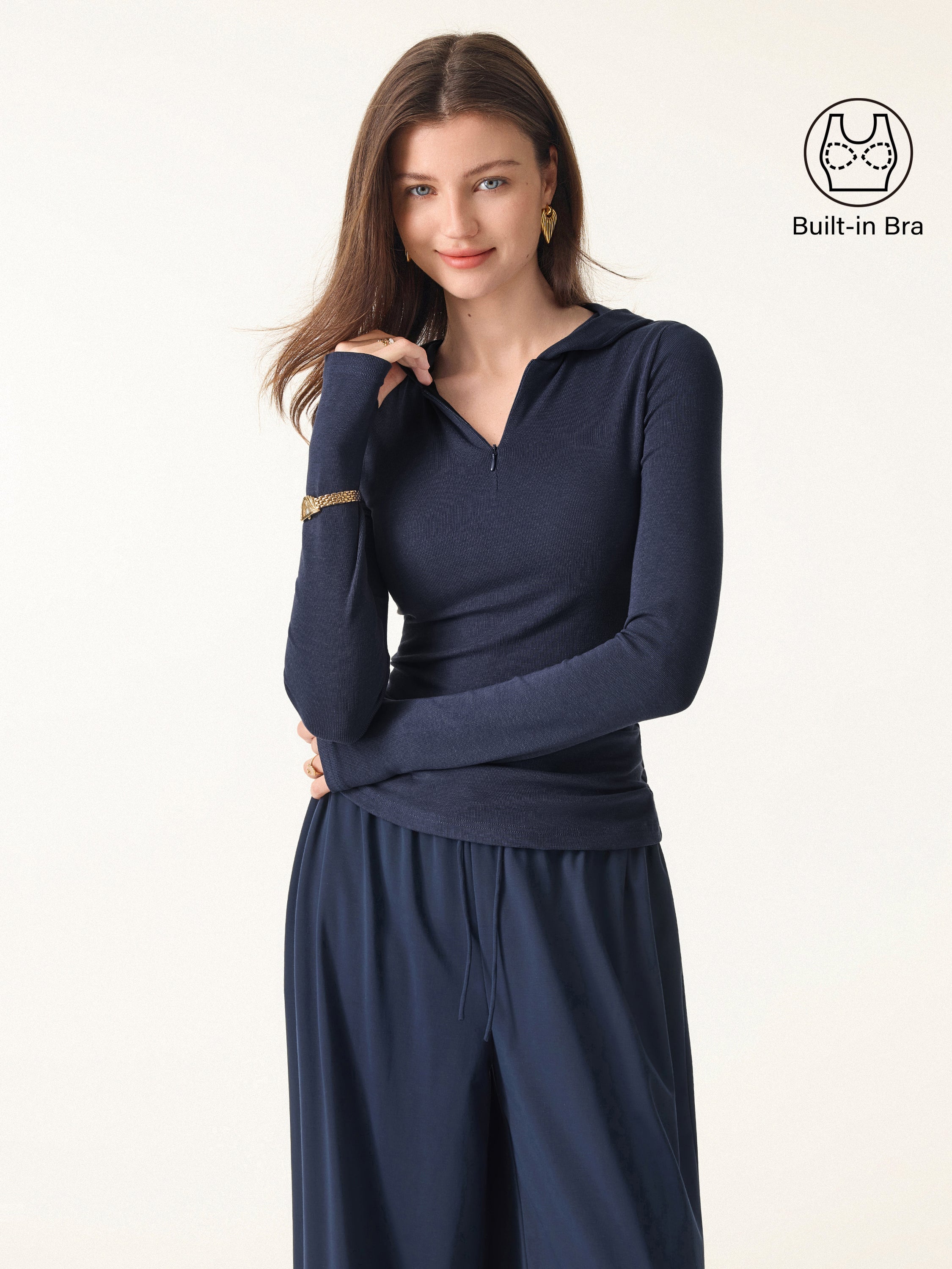 Slim Fitted Quarter Zip Pullover Hoodie